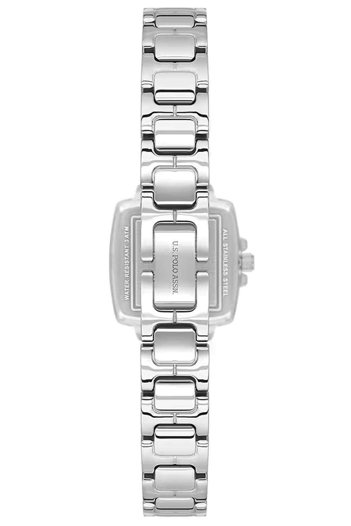 U.S. Polo Assn silver dial stainless steel bracelet watch with square face