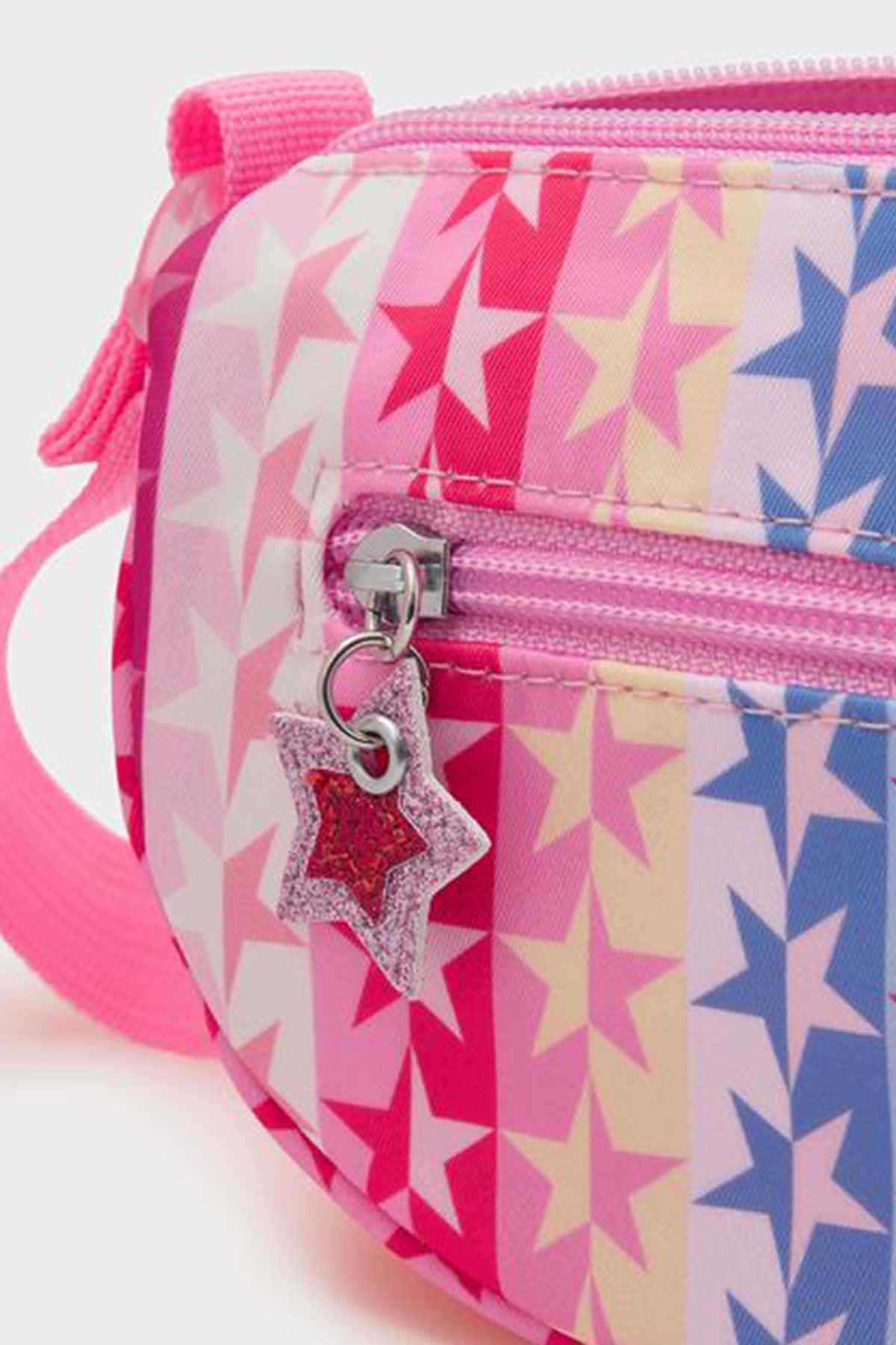 Brights multi star print crossbody bag with pink zip and star charm clasp