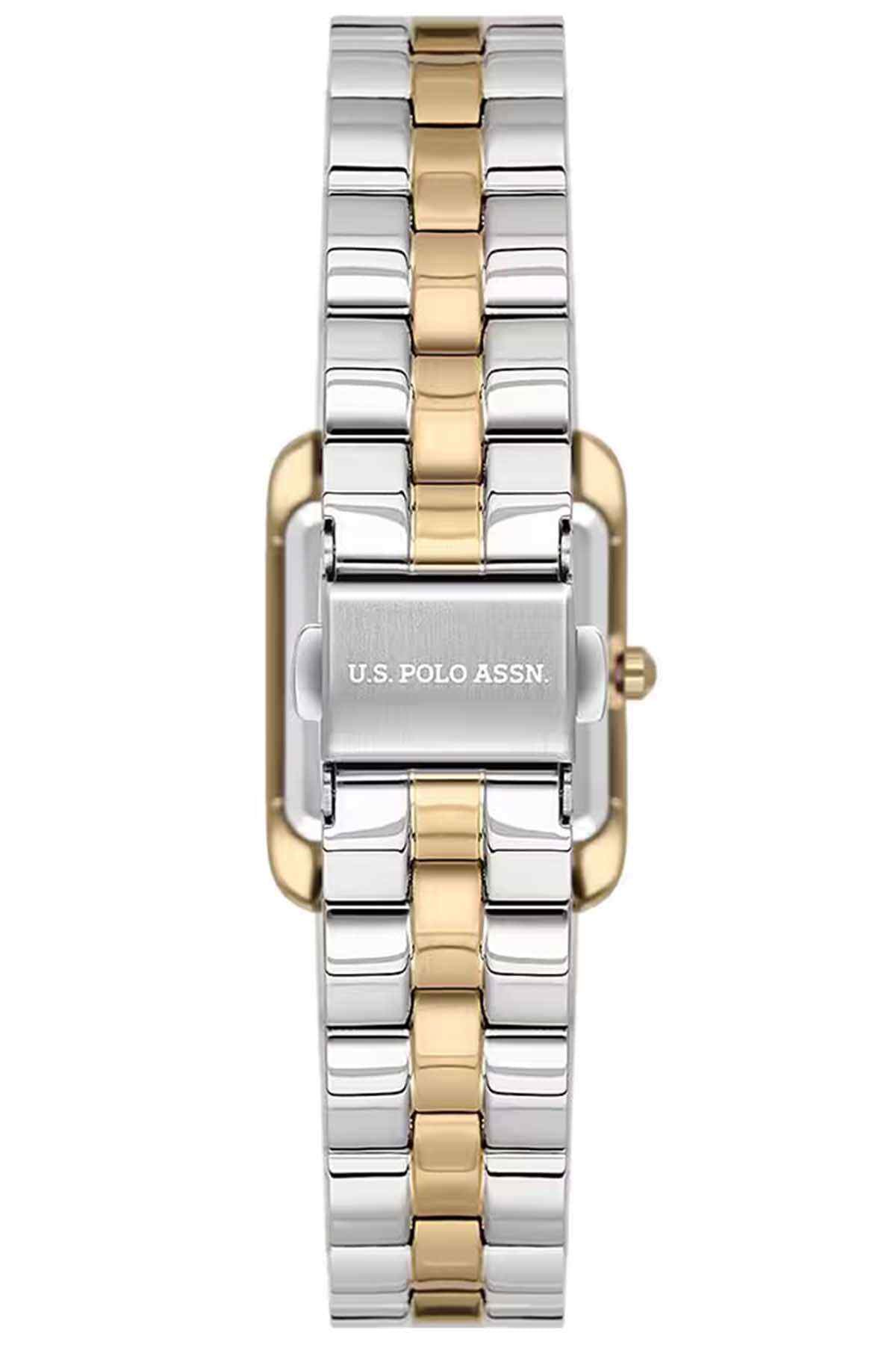 U.S. Polo Assn two-tone wristwatch with green dial and square case