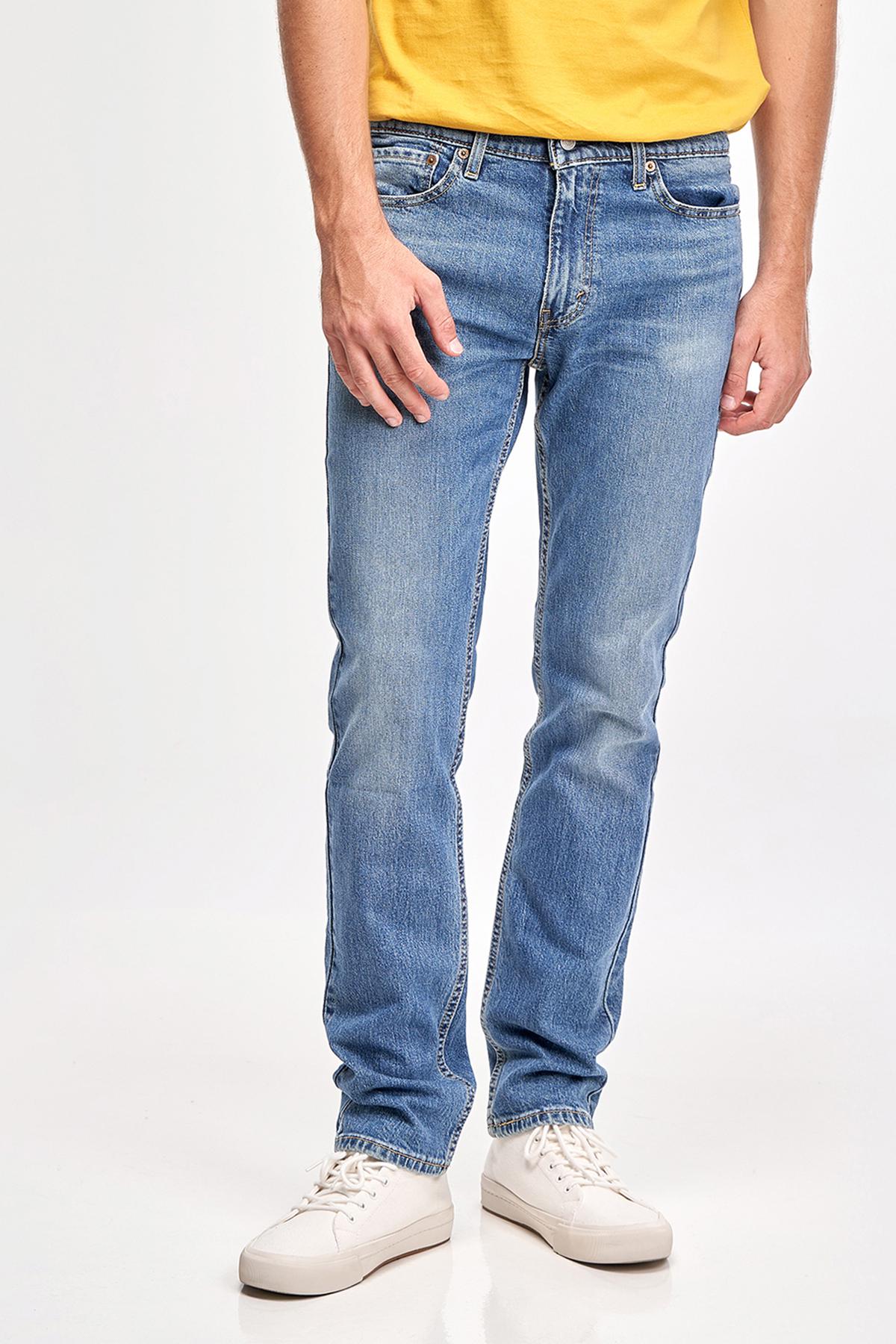 Levi's blue straight-leg jeans with button fly and belt loops