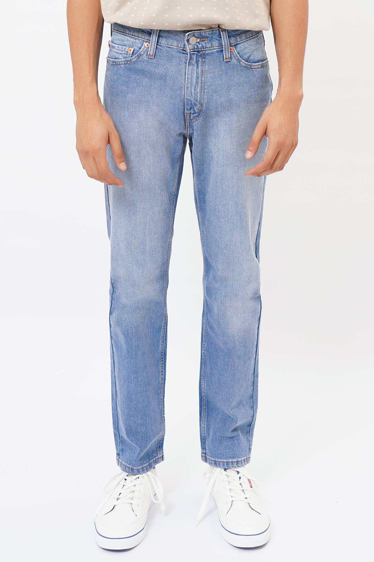 Levi's blue denim jeans with belt loops, zip fly, and front pockets