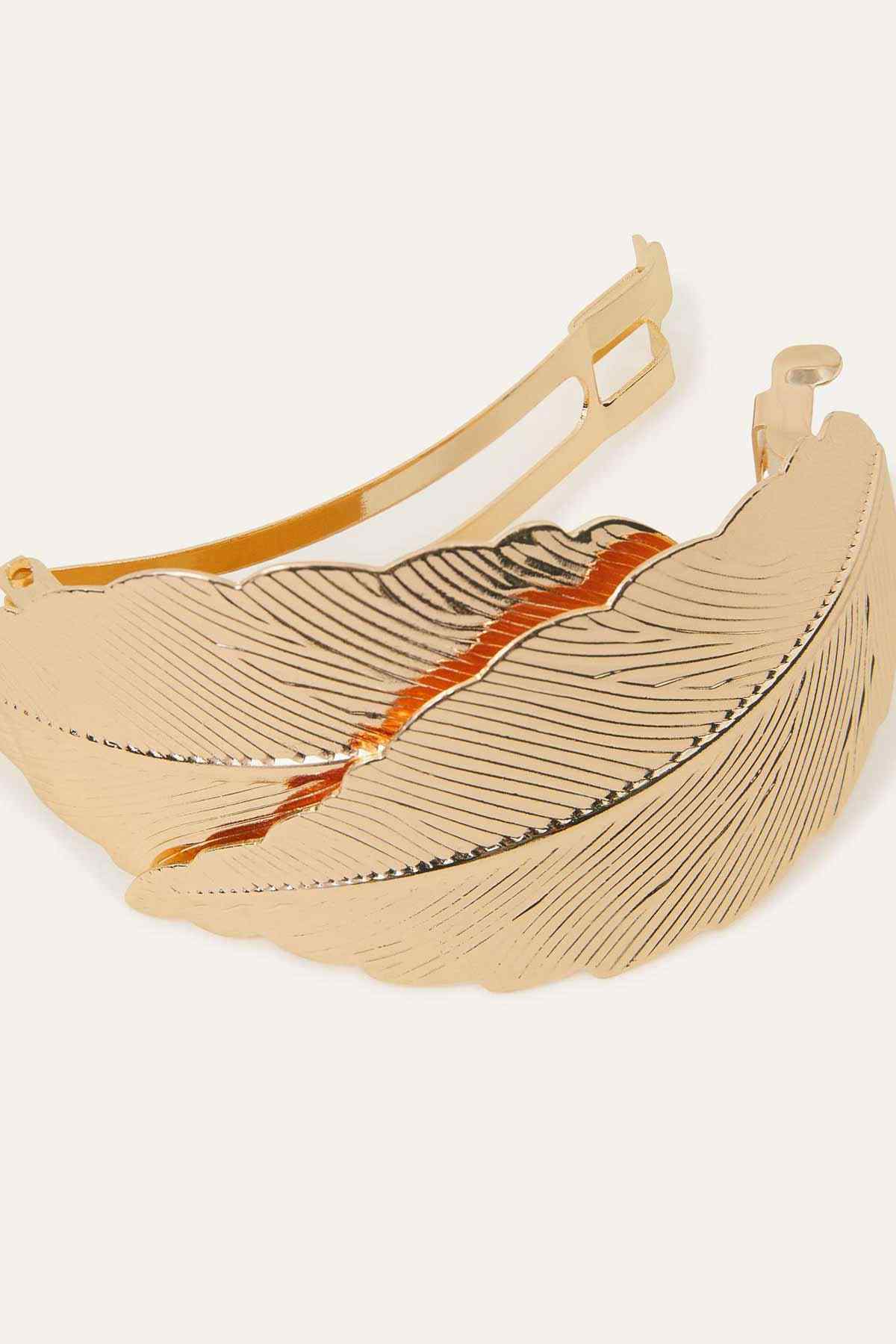 Accessorize gold-tone feather hair clip with orange detail