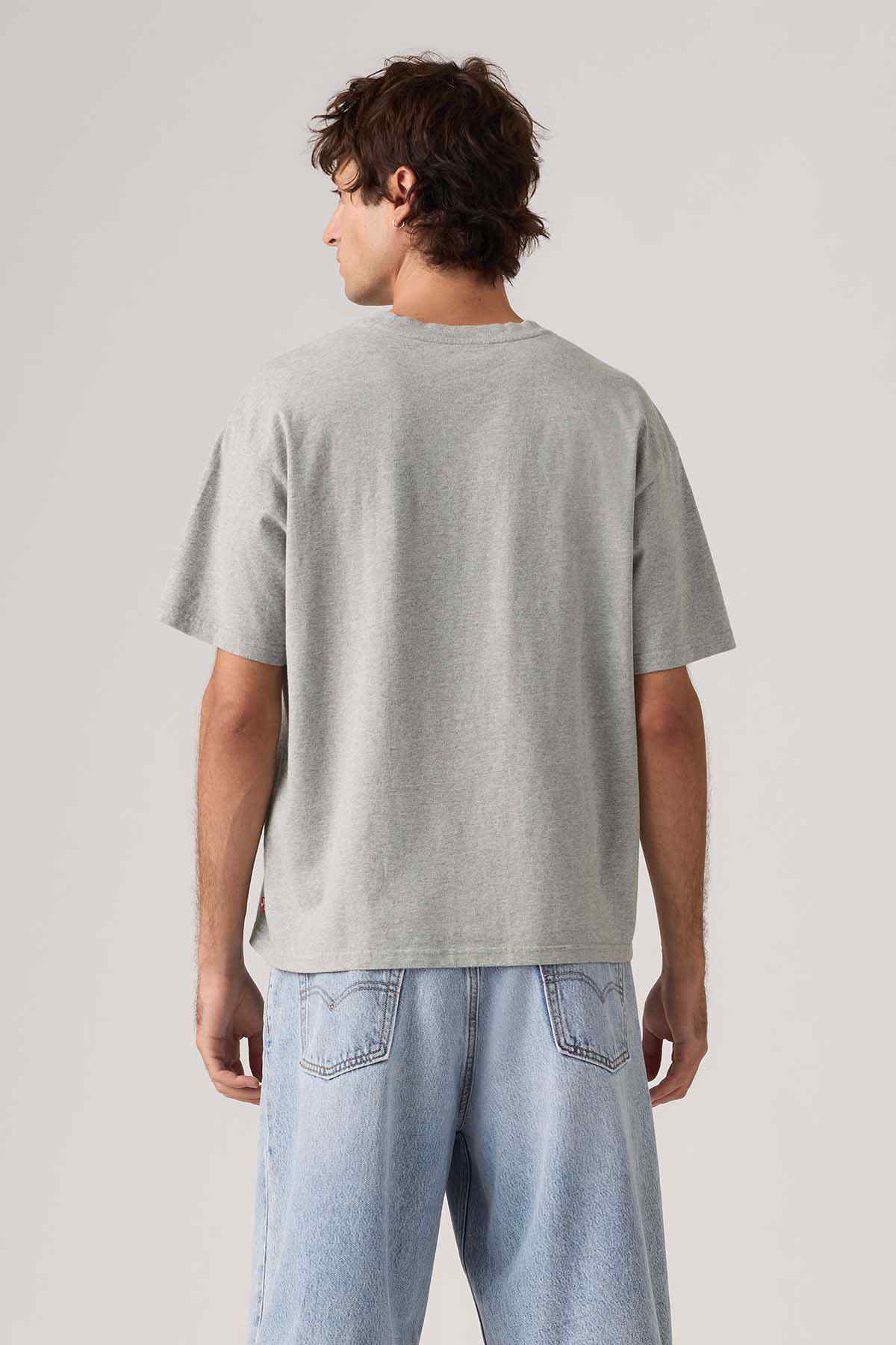 Grey graphic T-shirt, back view, crew neck