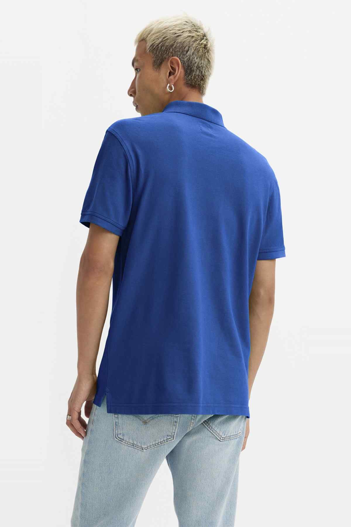 Levi's blue polo shirt from the back, short sleeves and collared neckline