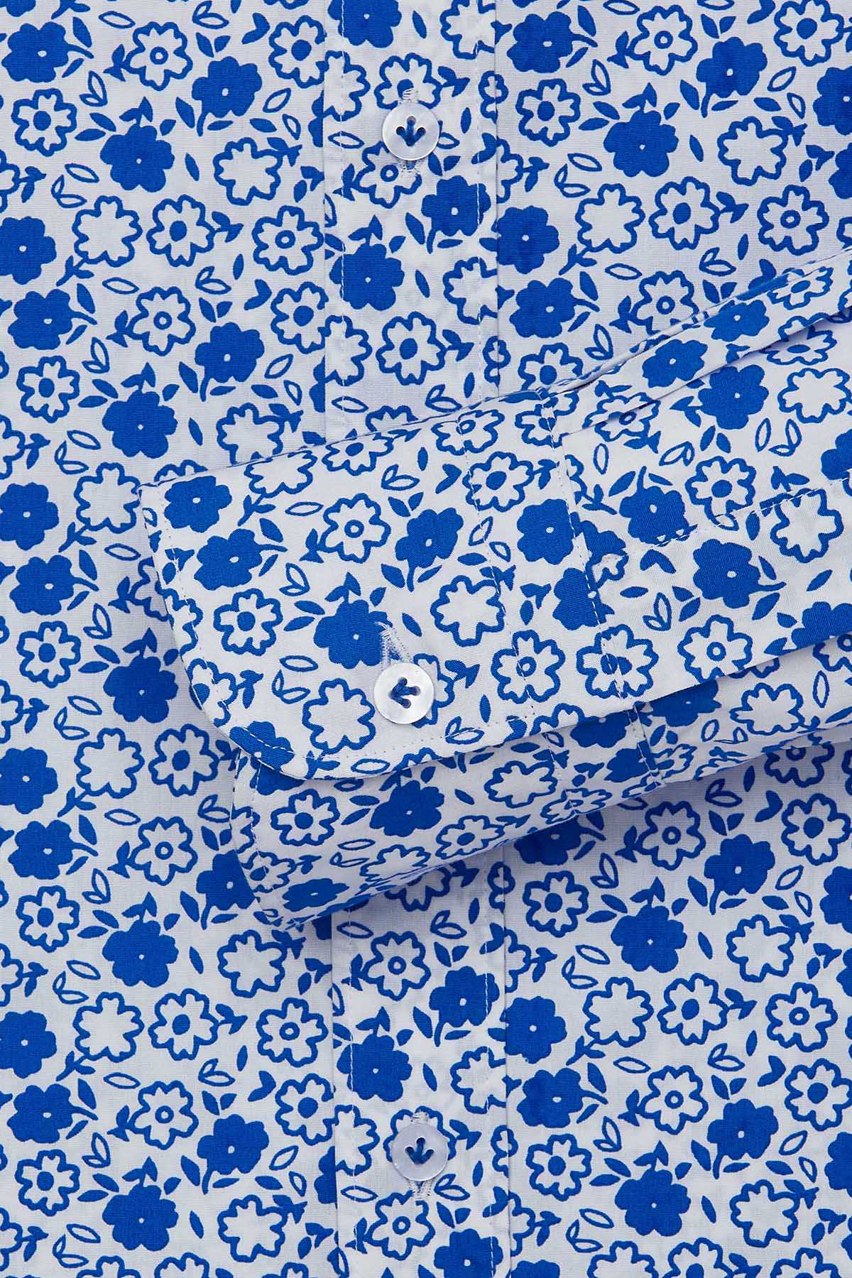 Camicissima blue floral print dress shirt fabric close-up