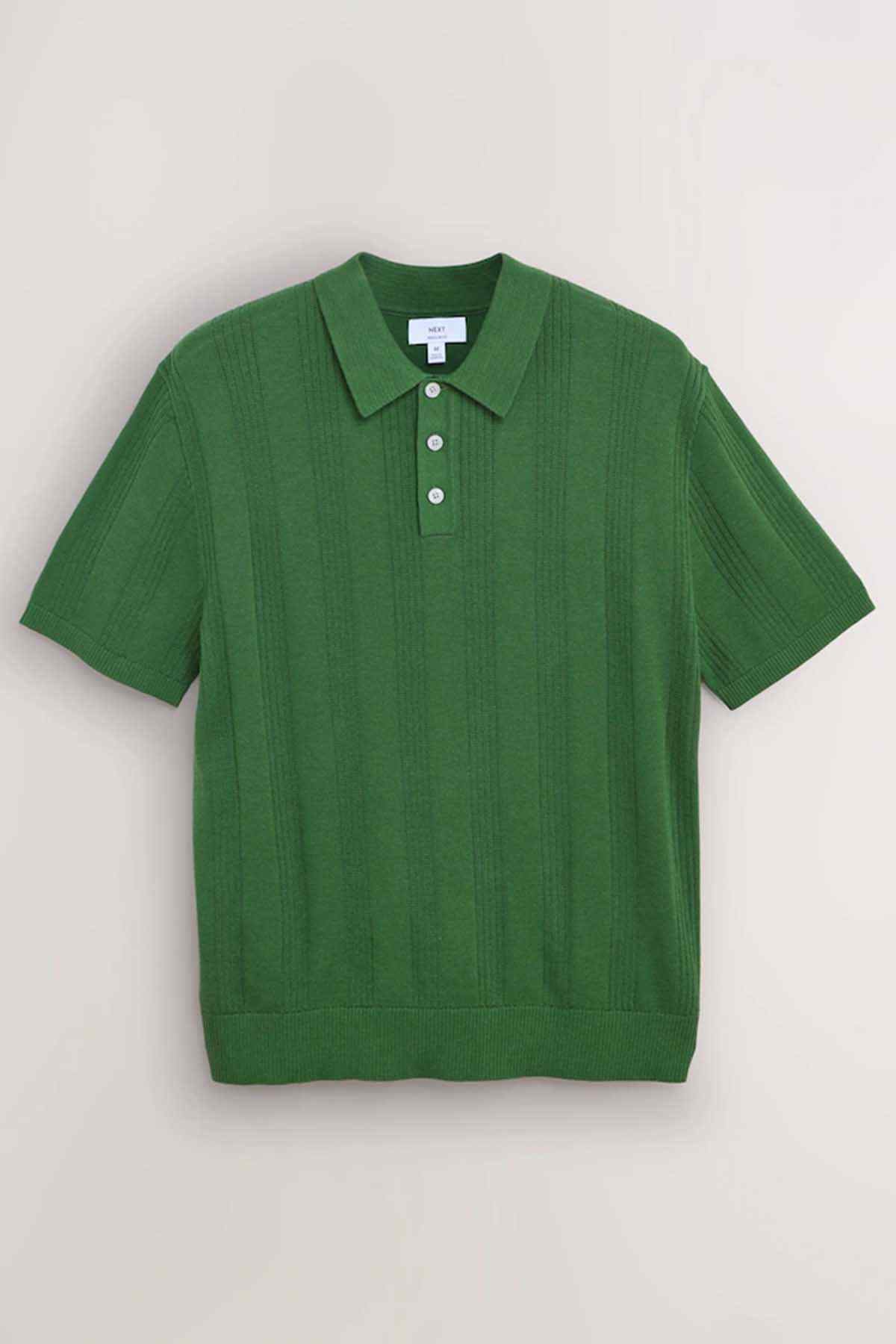 Green NEXT polo shirt with three-button placket and short sleeves