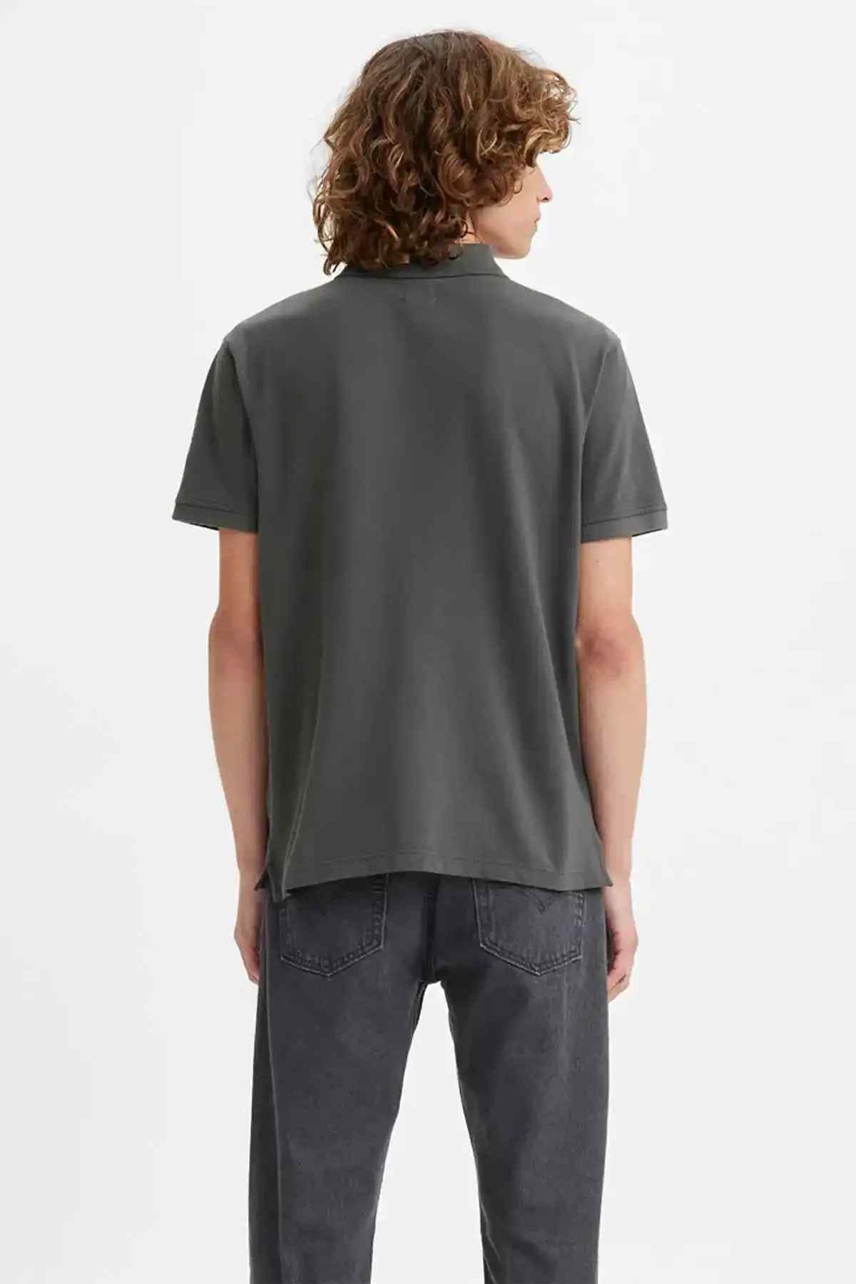 Levi's black short-sleeve polo shirt, back view with collar