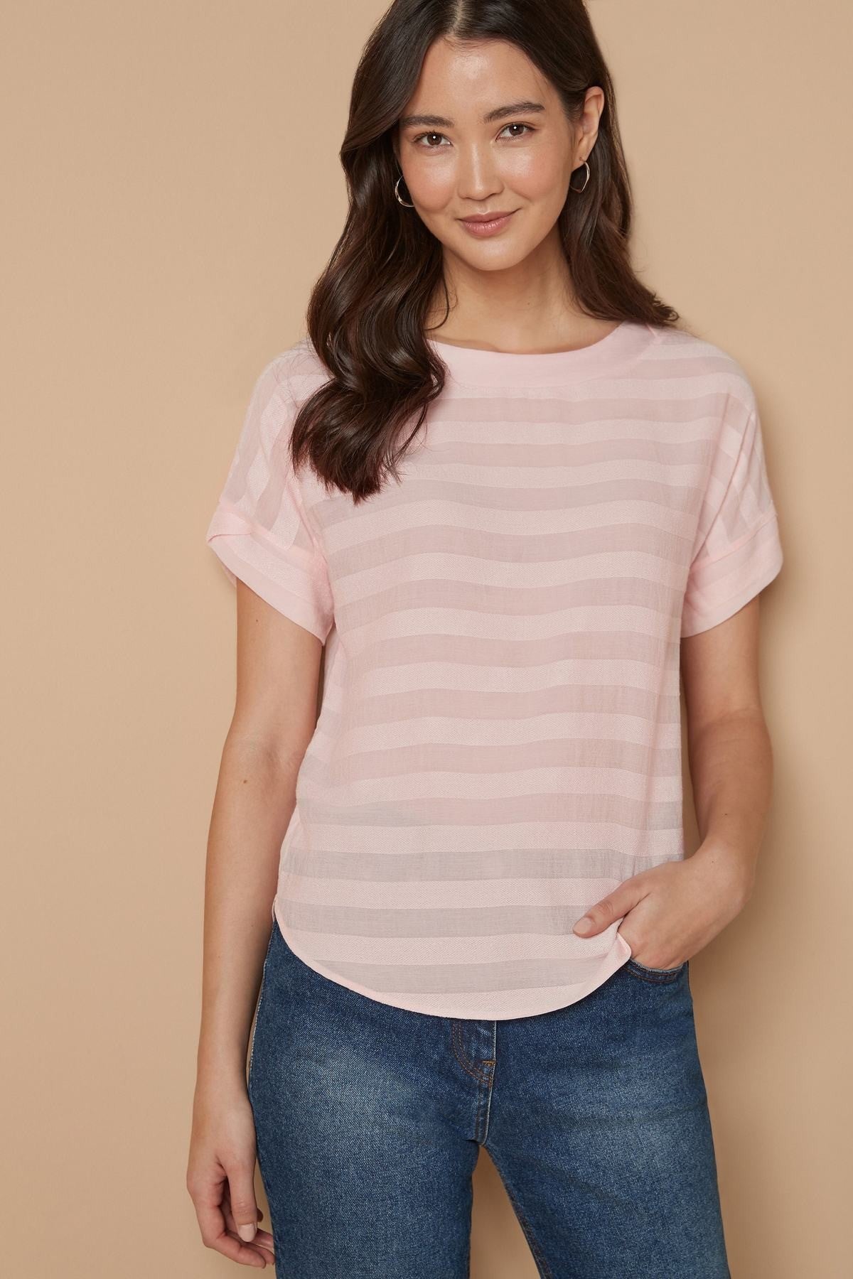 NEXT pink striped short-sleeve top with crew neck