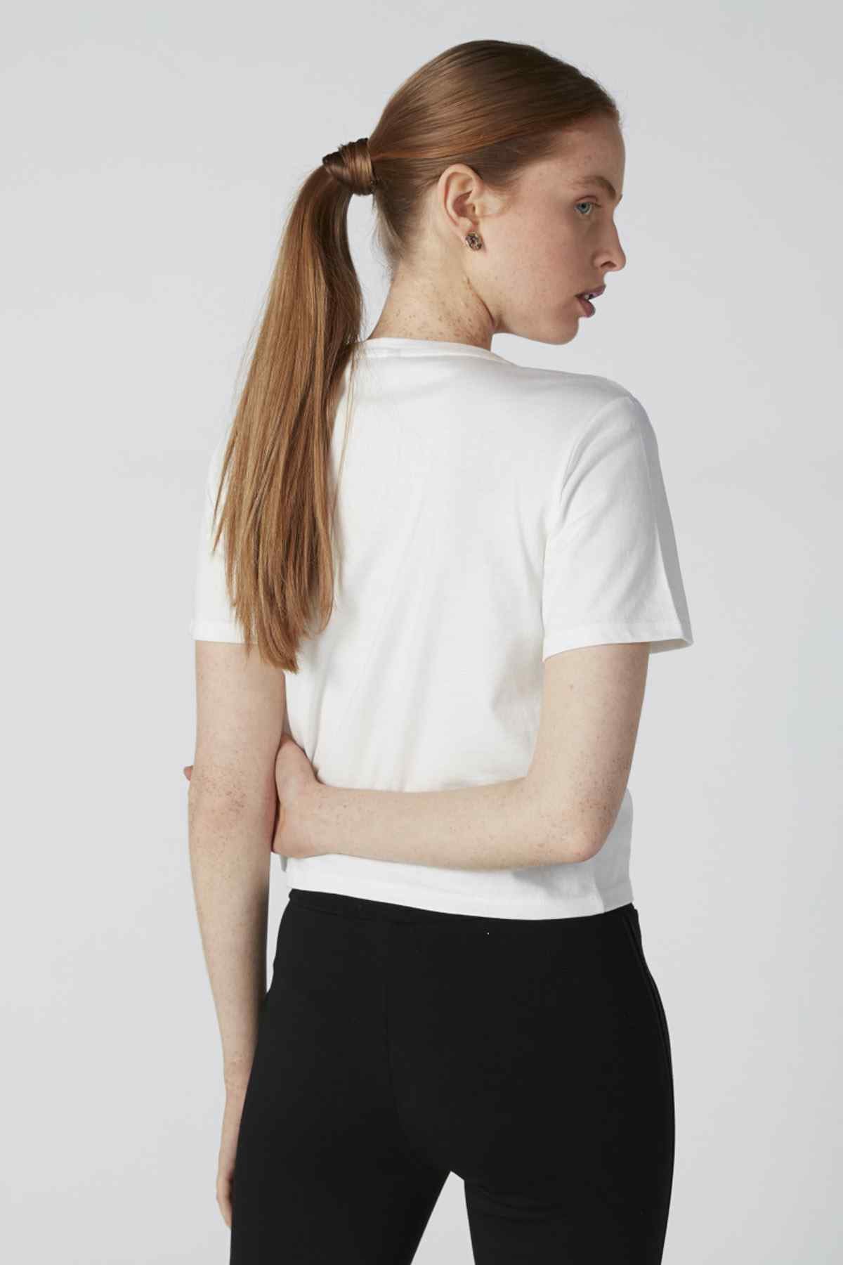 White crew-neck T-shirt with short sleeves, plain back view