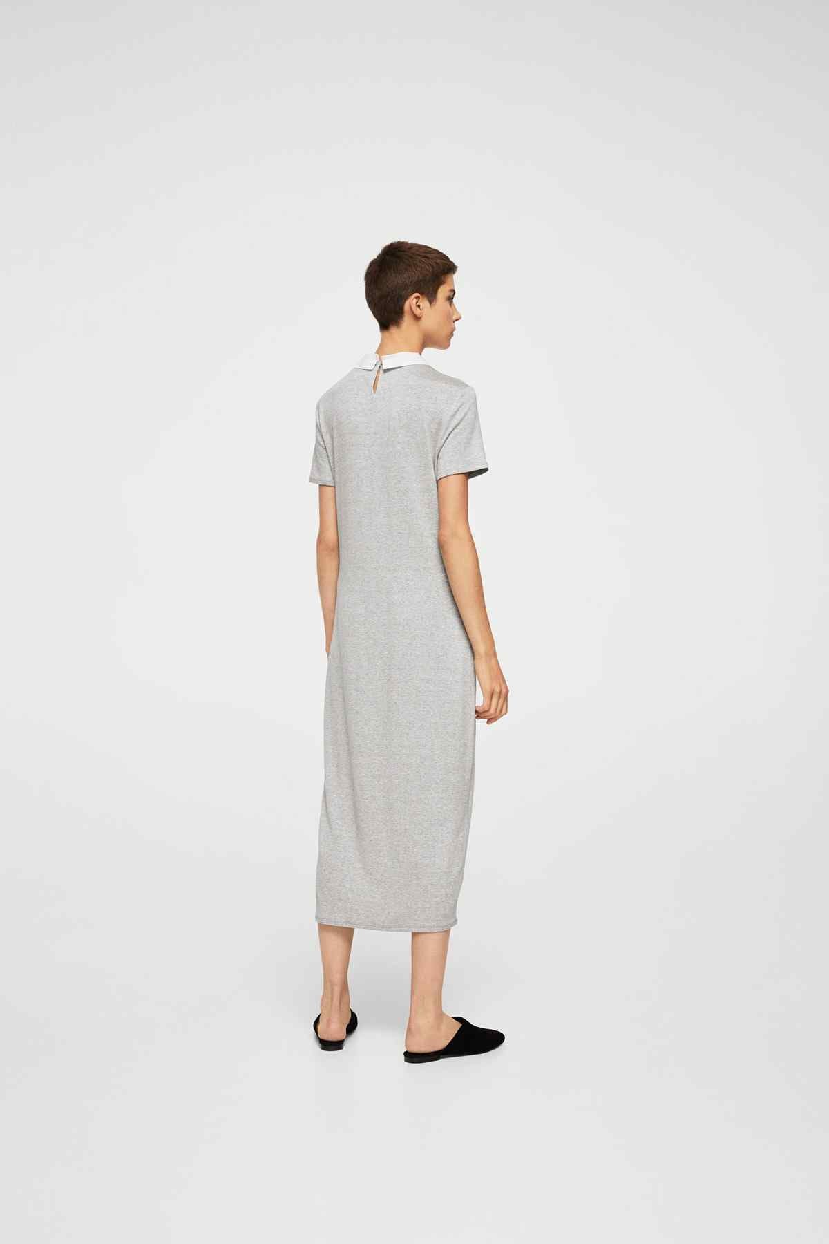 MANGO light grey polo shirt dress, side view with short sleeves and midi length