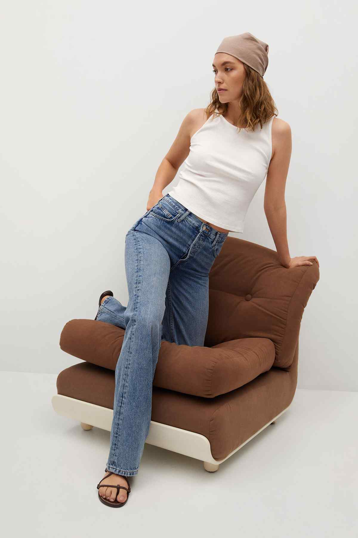 MANGO off-white sleeveless tank top with crew neck