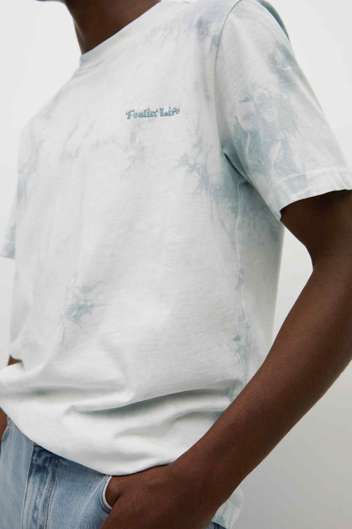 MANGO light blue tie-dye T-shirt, small back logo detail