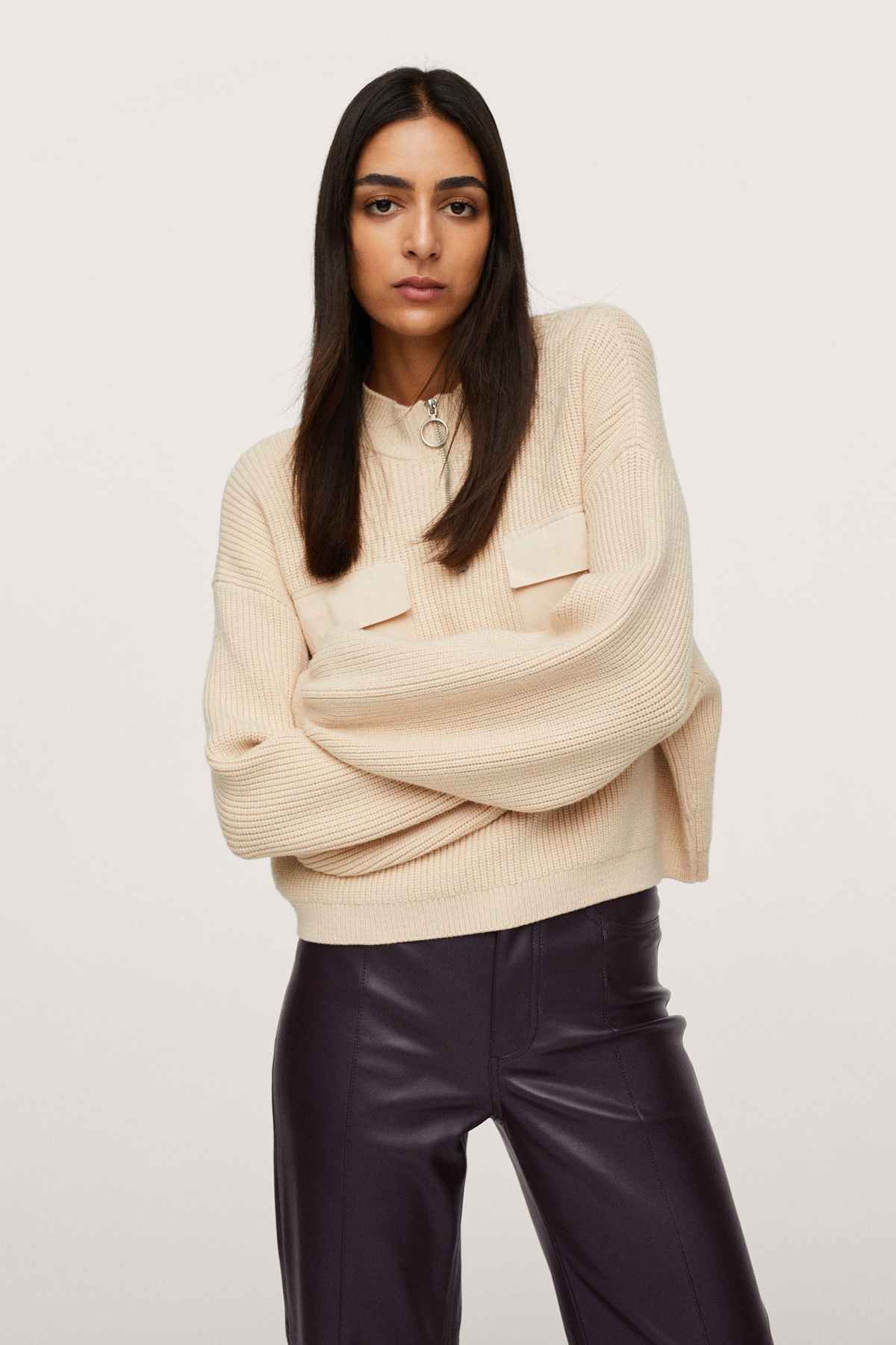 Dark wine faux-leather flared trousers with high rise and wide leg