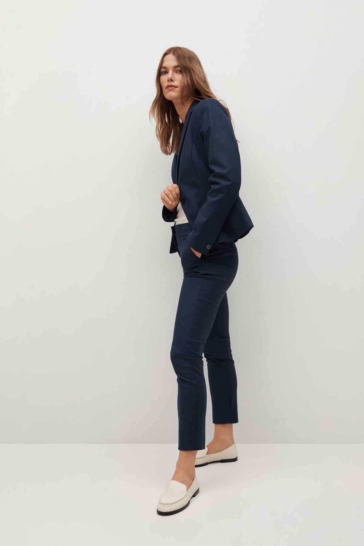 MANGO dark navy blazer and slim trousers, tailored fit with notch lapels