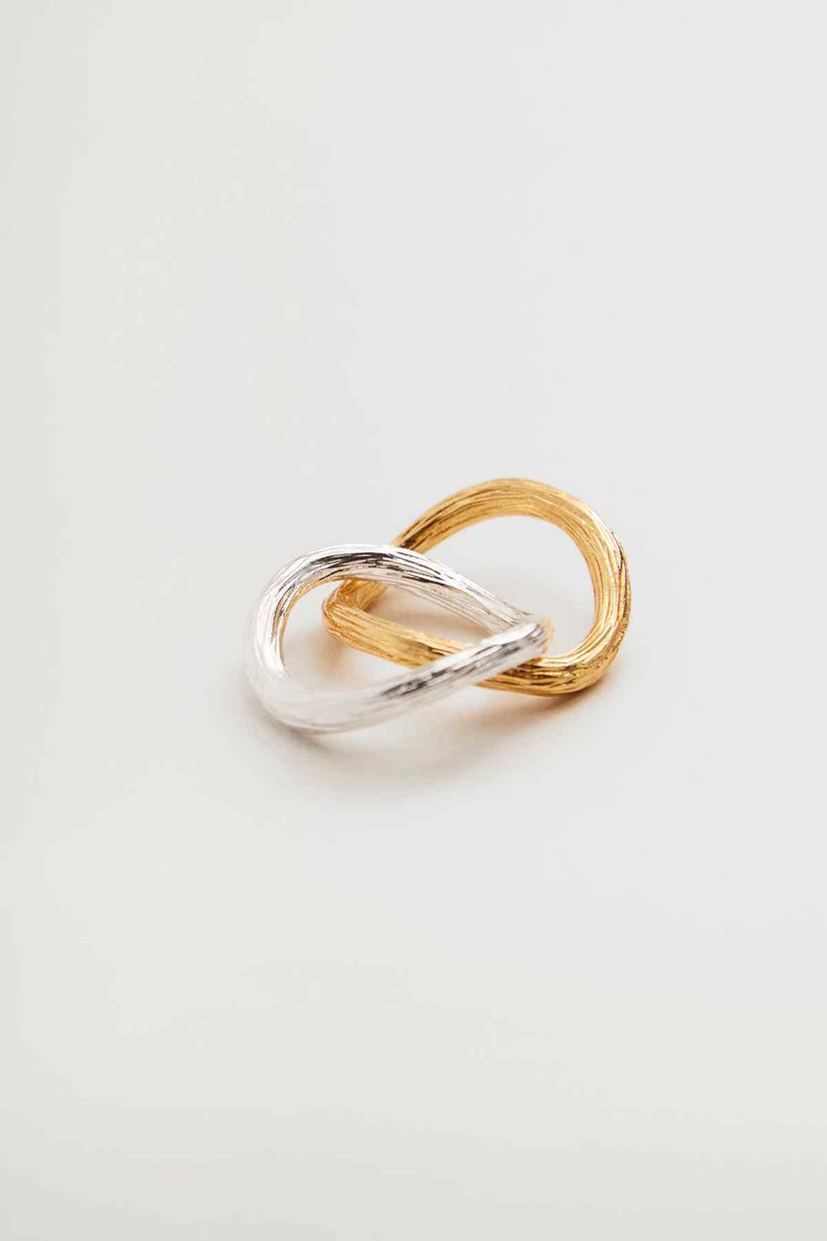 Twisted band ring with gold center and silver outer bands