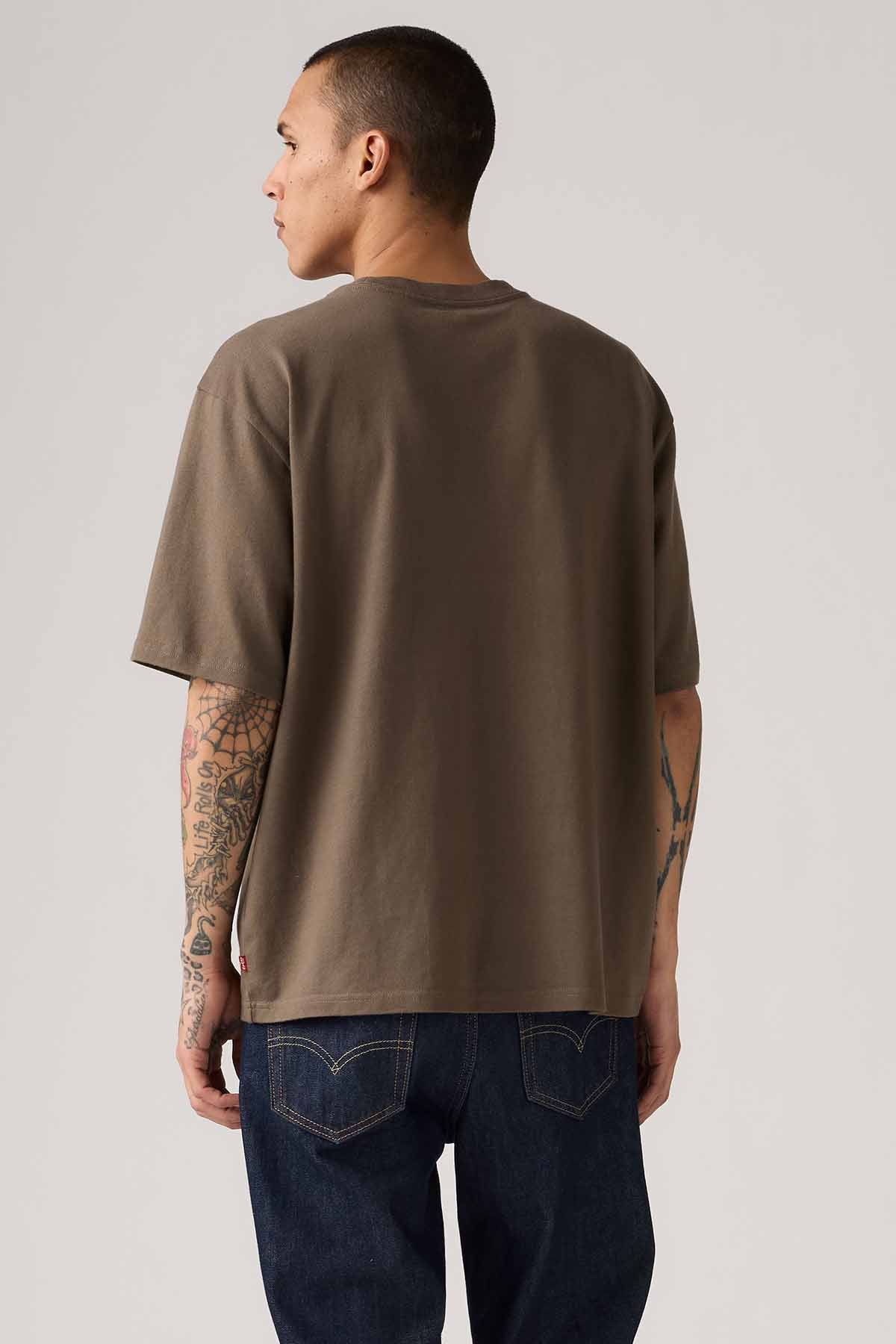Brown short-sleeve crew-neck T-shirt, back view