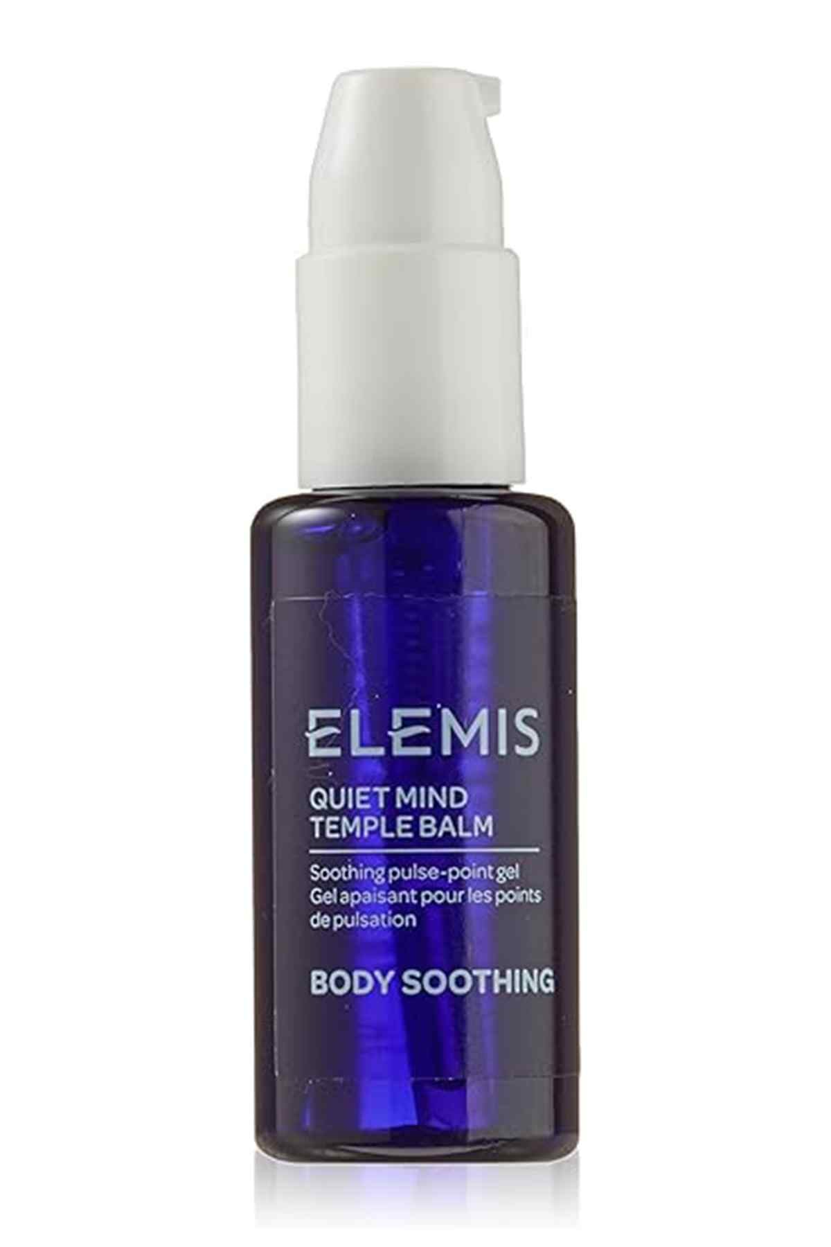 Elemis Quiet Mind Temple Balm body soothing balm in blue glass pump bottle