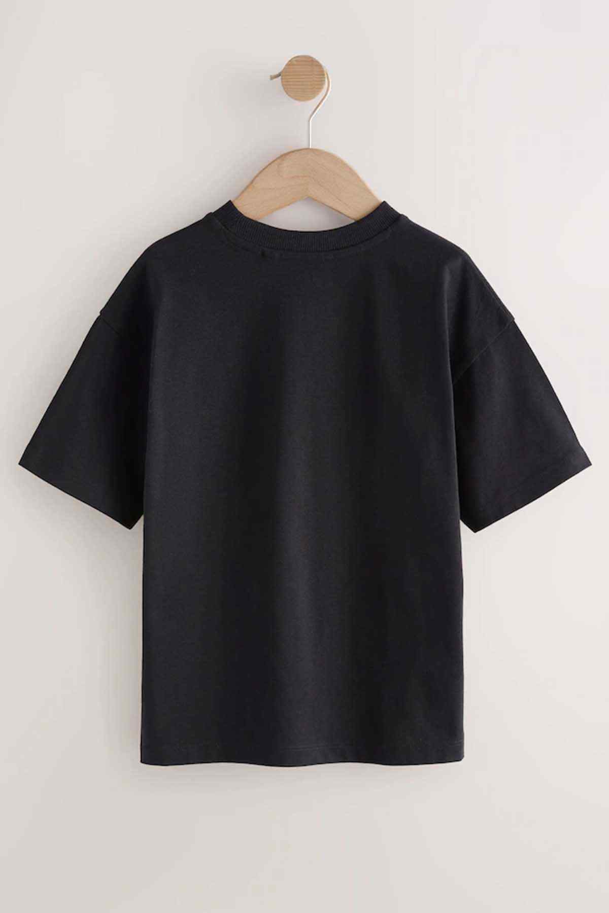 NEXT black T-shirt back view, plain short-sleeve crew neck