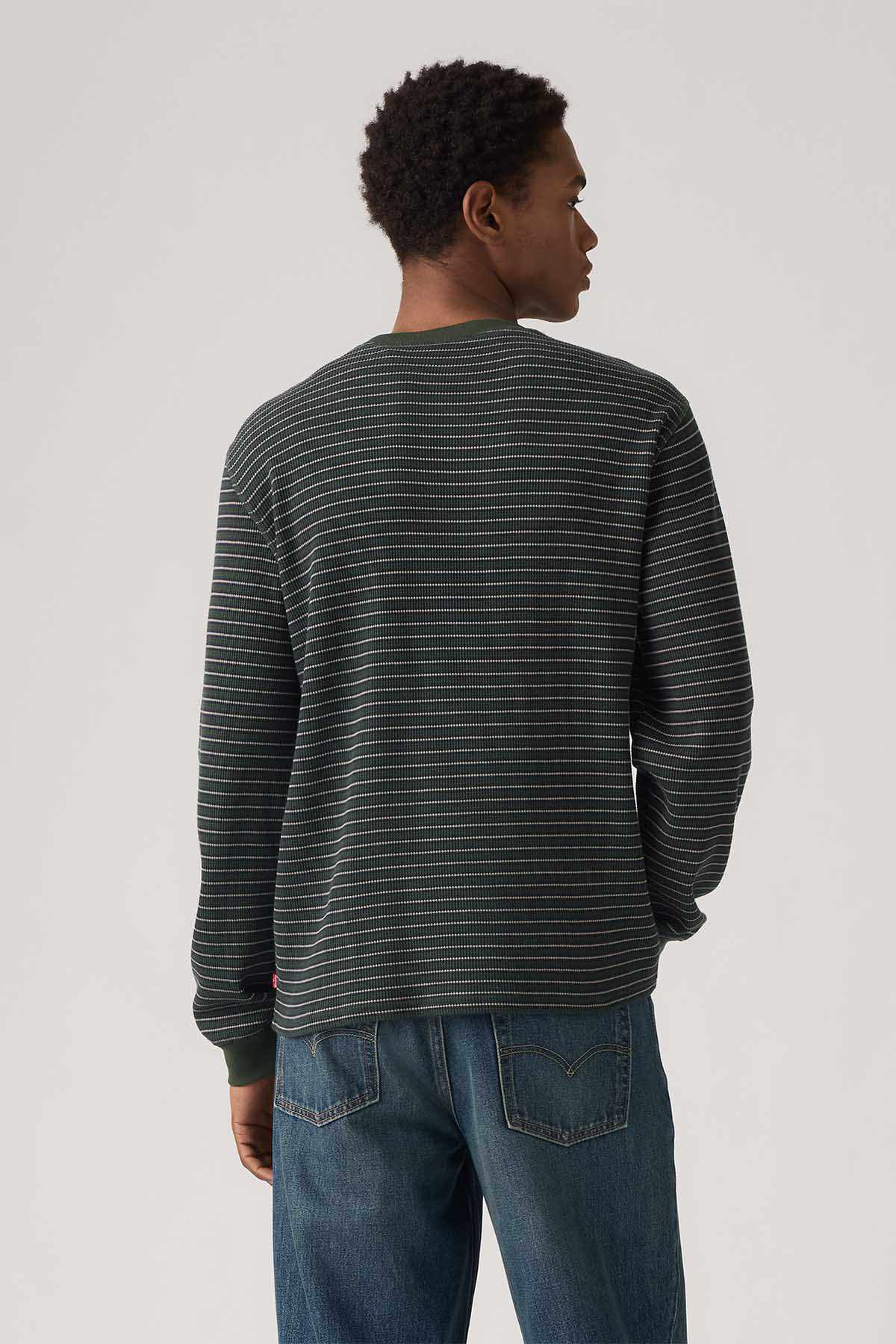 Levi's striped long-sleeve crewneck shirt, back view with horizontal stripe pattern