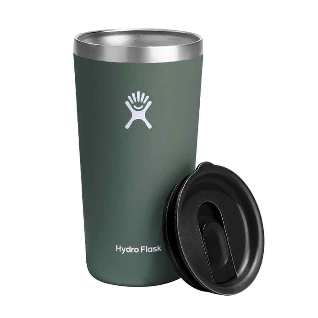 Hydro Flask insulated tumbler with lid, fir green, open flip top