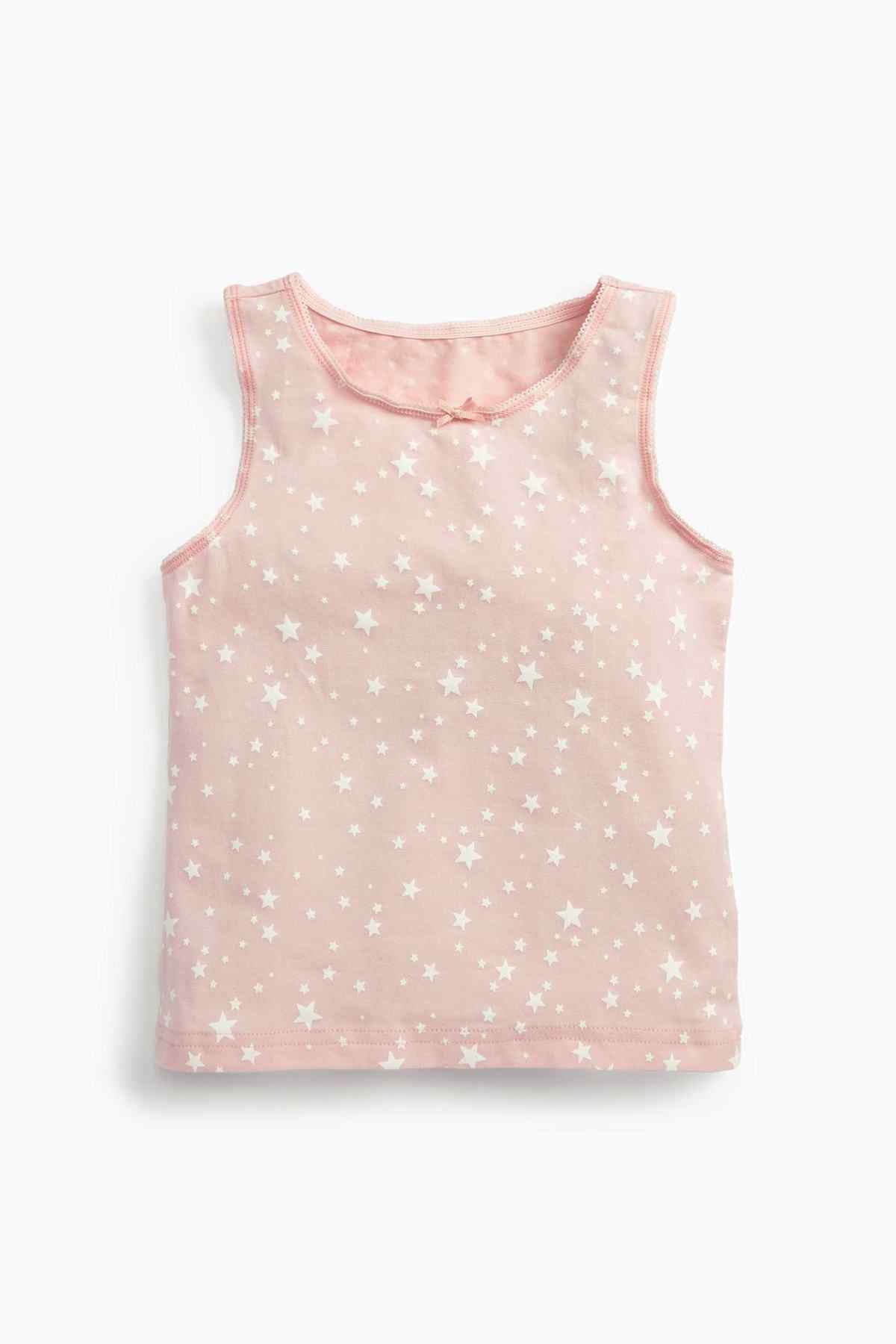 Girls' sleeveless tank top, pale pink with white star print