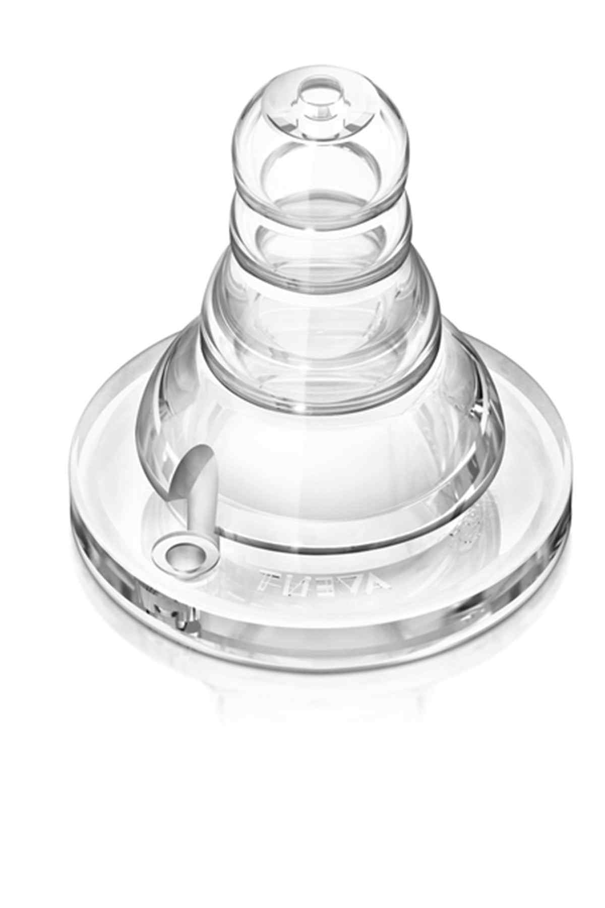 Clear plastic bottle nipple with circular valve and cap