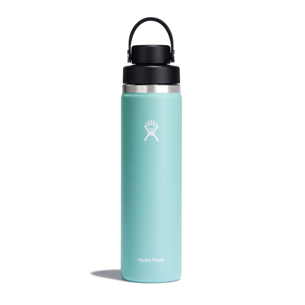 Hydro Flask Dew insulated water bottle with black lid and carry handle