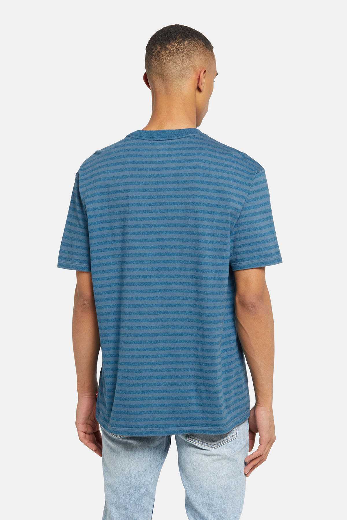 Levi's striped blue crew-neck T-shirt with short sleeves, back view