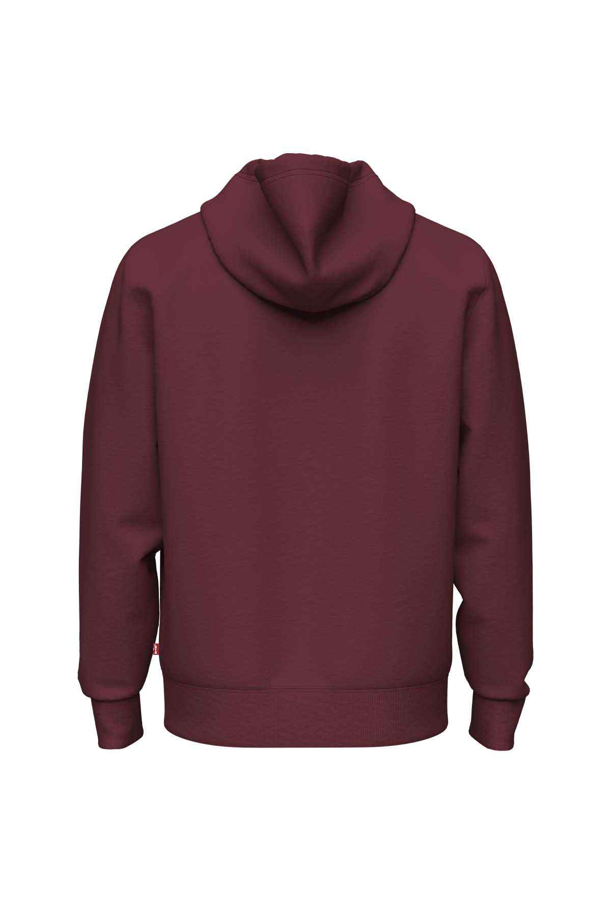 Levi's burgundy zip-up hoodie with hood and front pouch pocket, back view