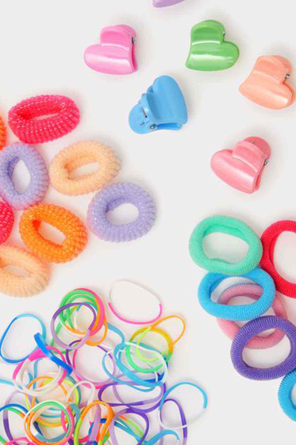Bright multicolor hair elastics and ring ties in assorted colors