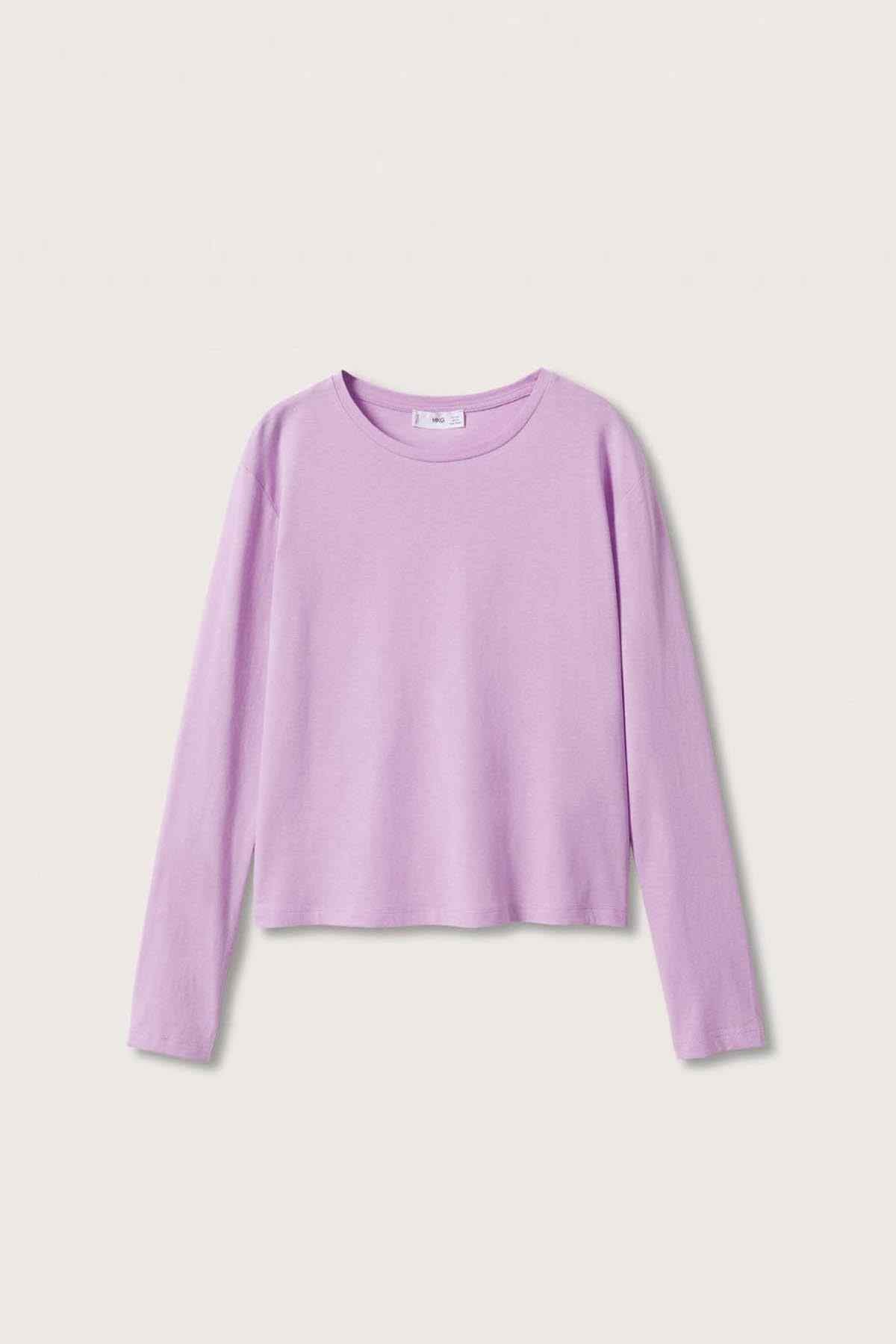 Light purple long-sleeve crewneck cropped shirt
