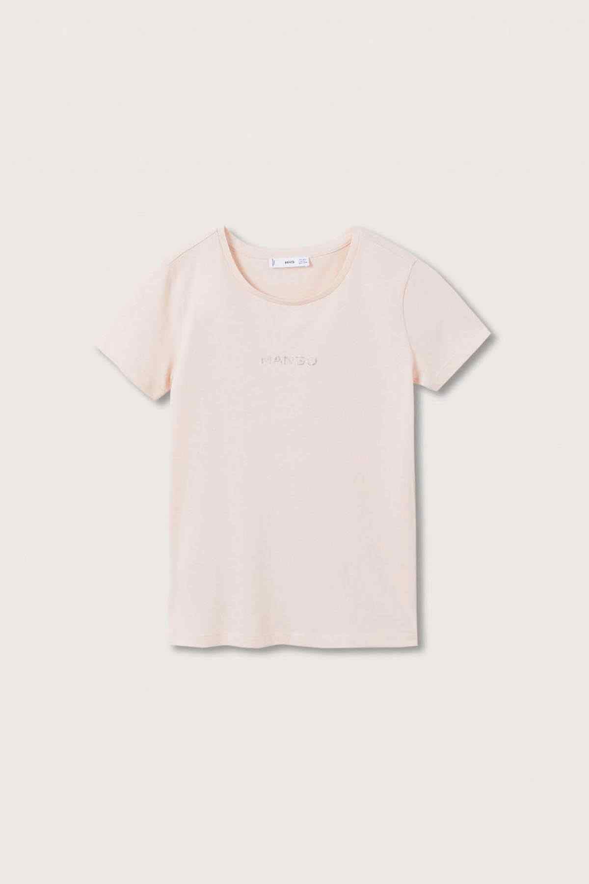 Light pink short-sleeve T-shirt with crew neck and small MANGO logo