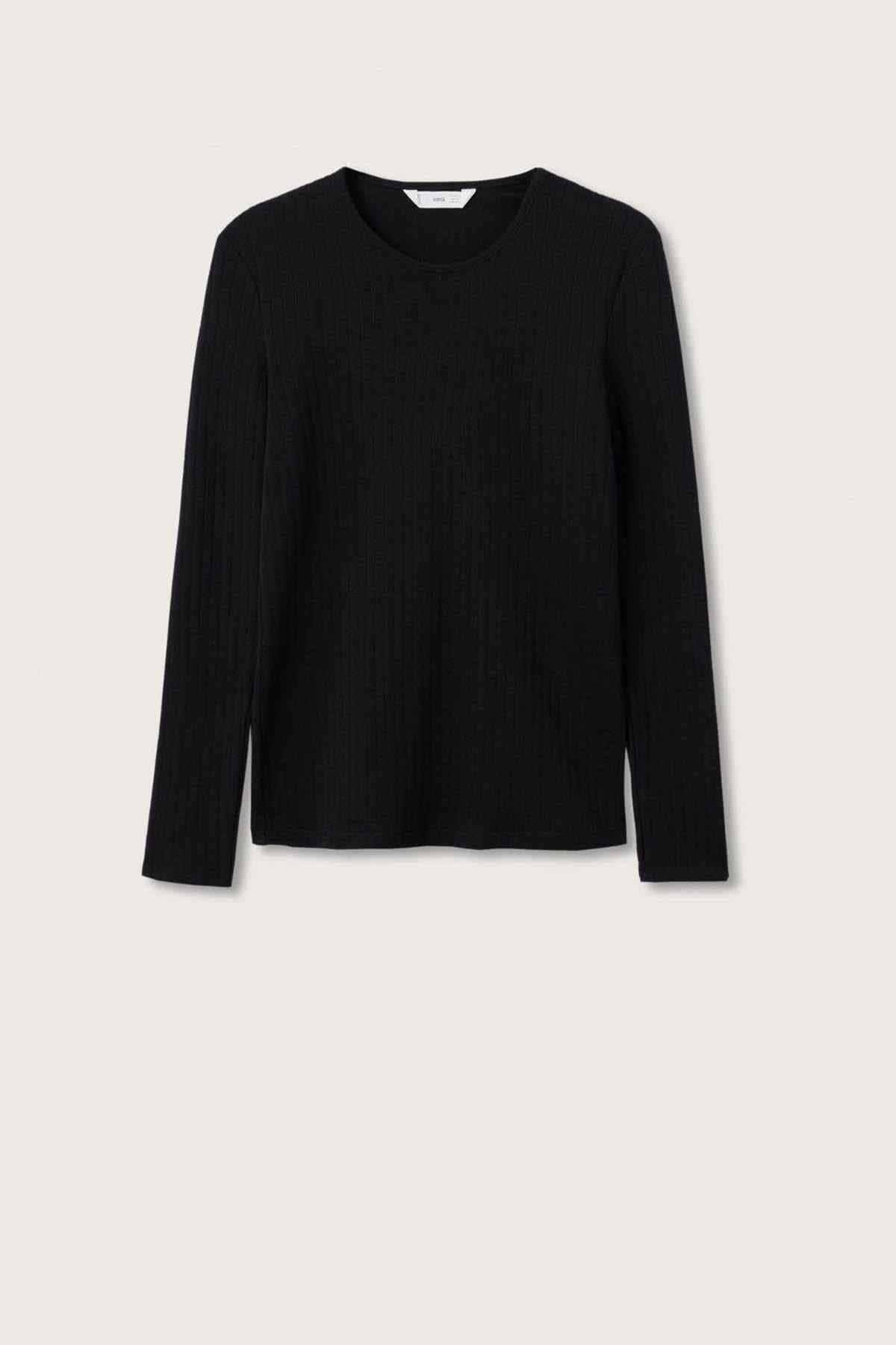Black long-sleeve ribbed knit top