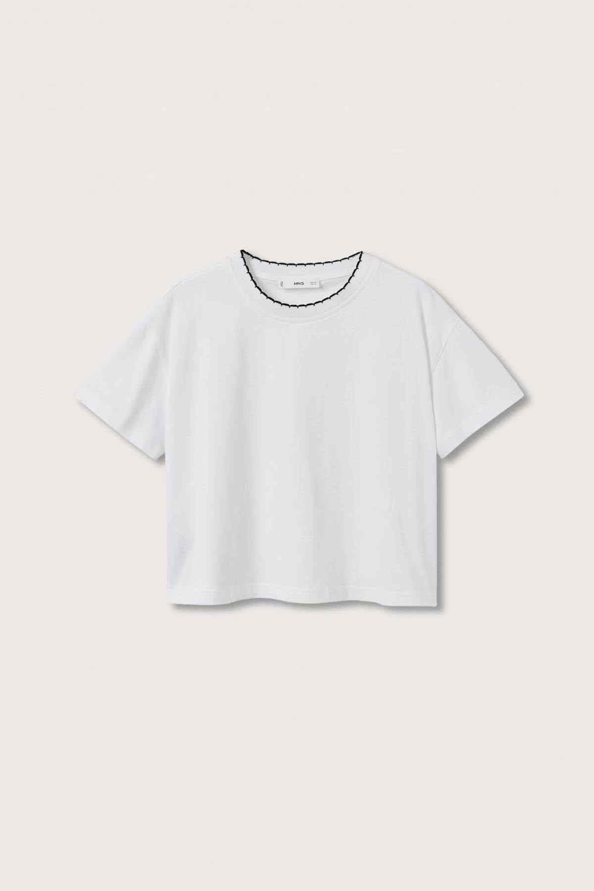 MANGO white crew-neck T-shirt with short sleeves, relaxed fit