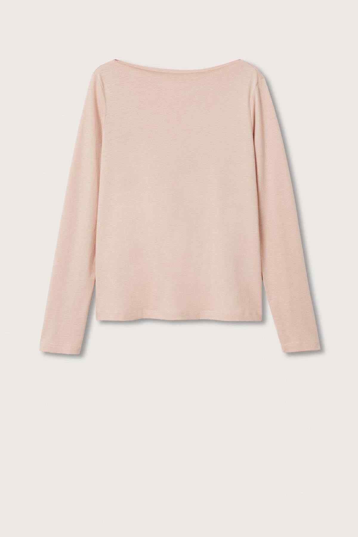 Pastel pink long-sleeve crewneck top, flat lay
