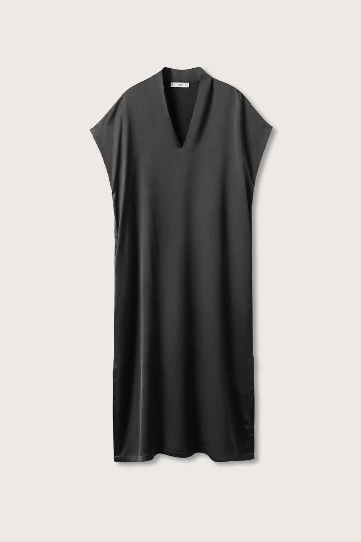 MANGO black V-neck midi dress, sleeveless