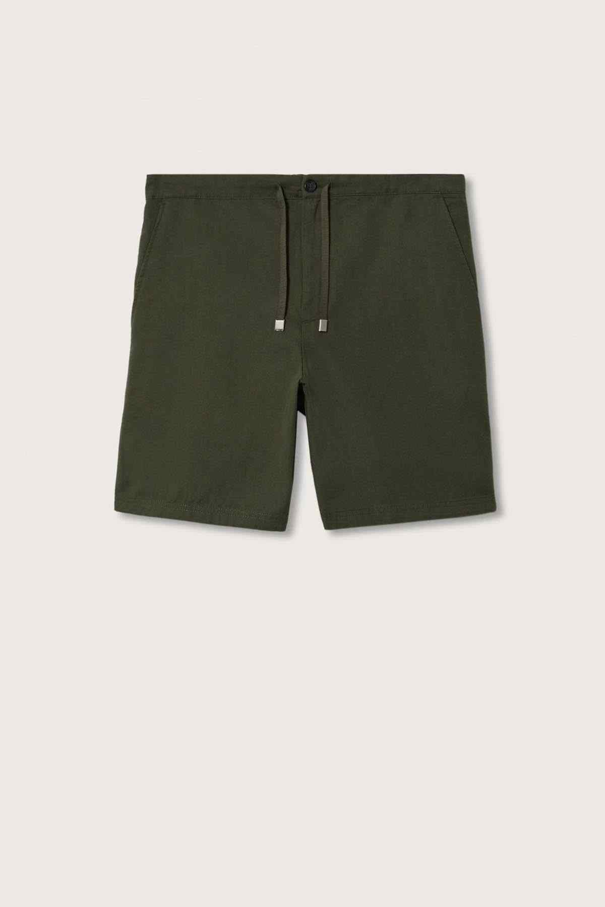 MANGO dark green shorts, flat lay front view