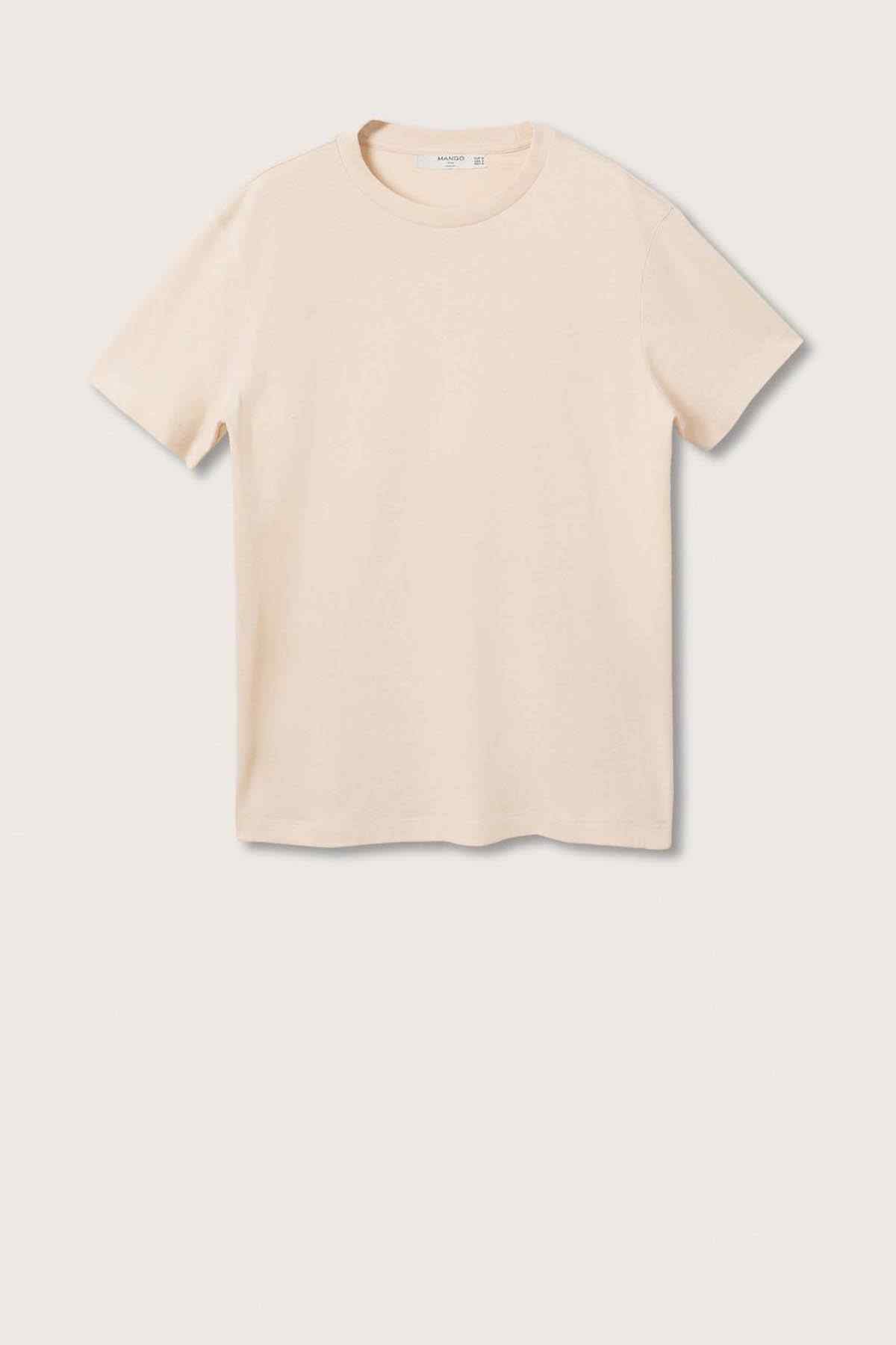 Light beige crew-neck short-sleeve T-shirt, laid flat