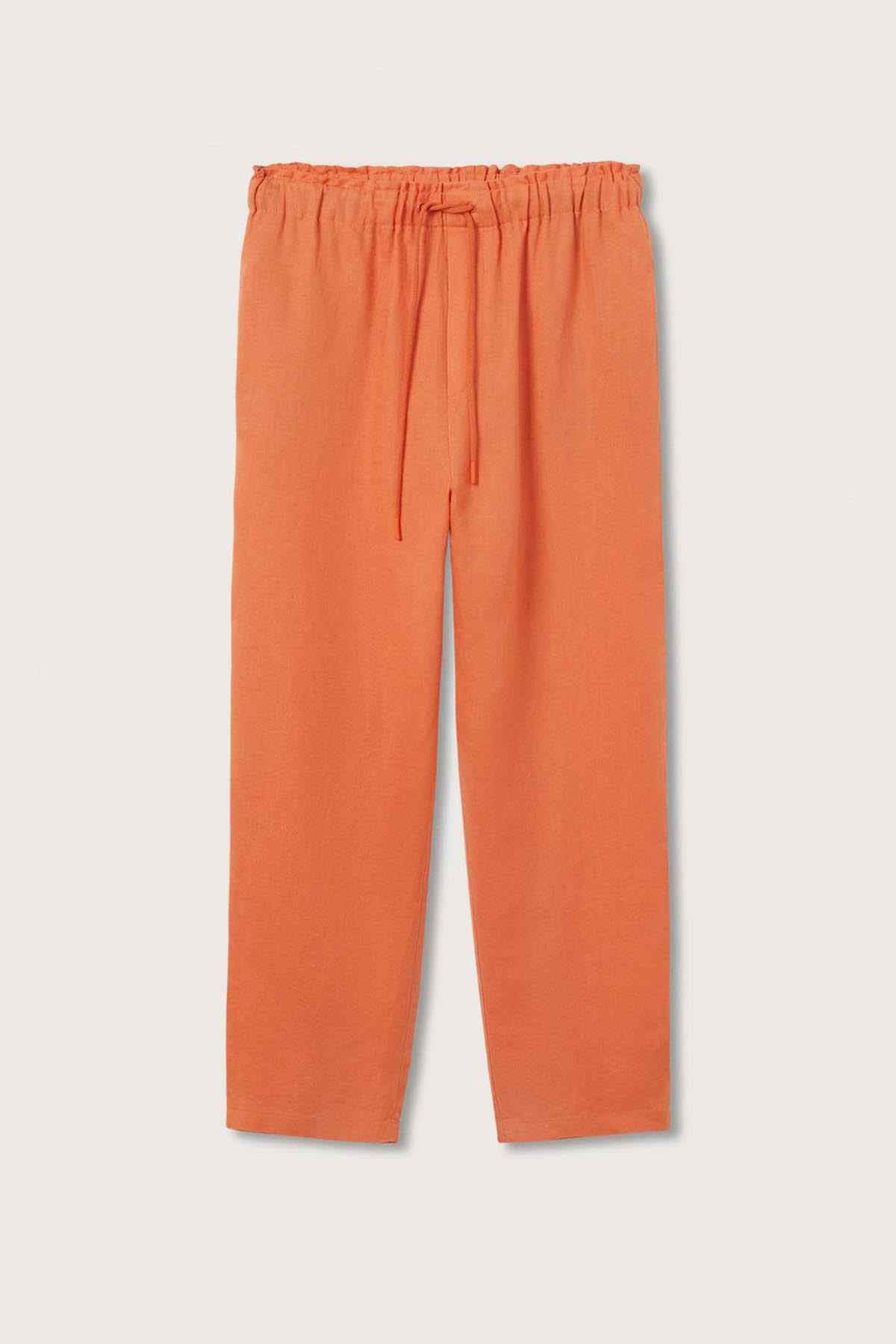 MANGO clementine rust orange cropped drawstring pants, flat lay front view
