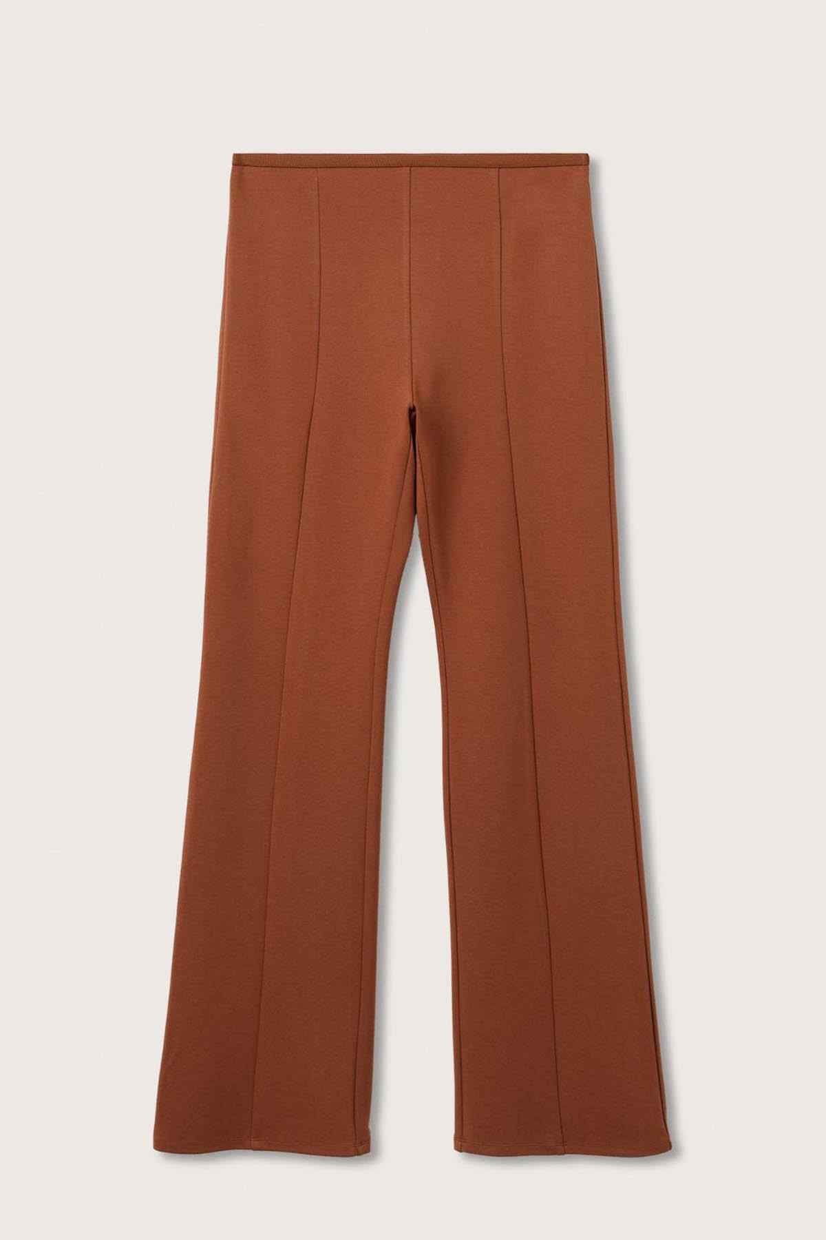 Burnt orange wide-leg trousers with vertical panel seams