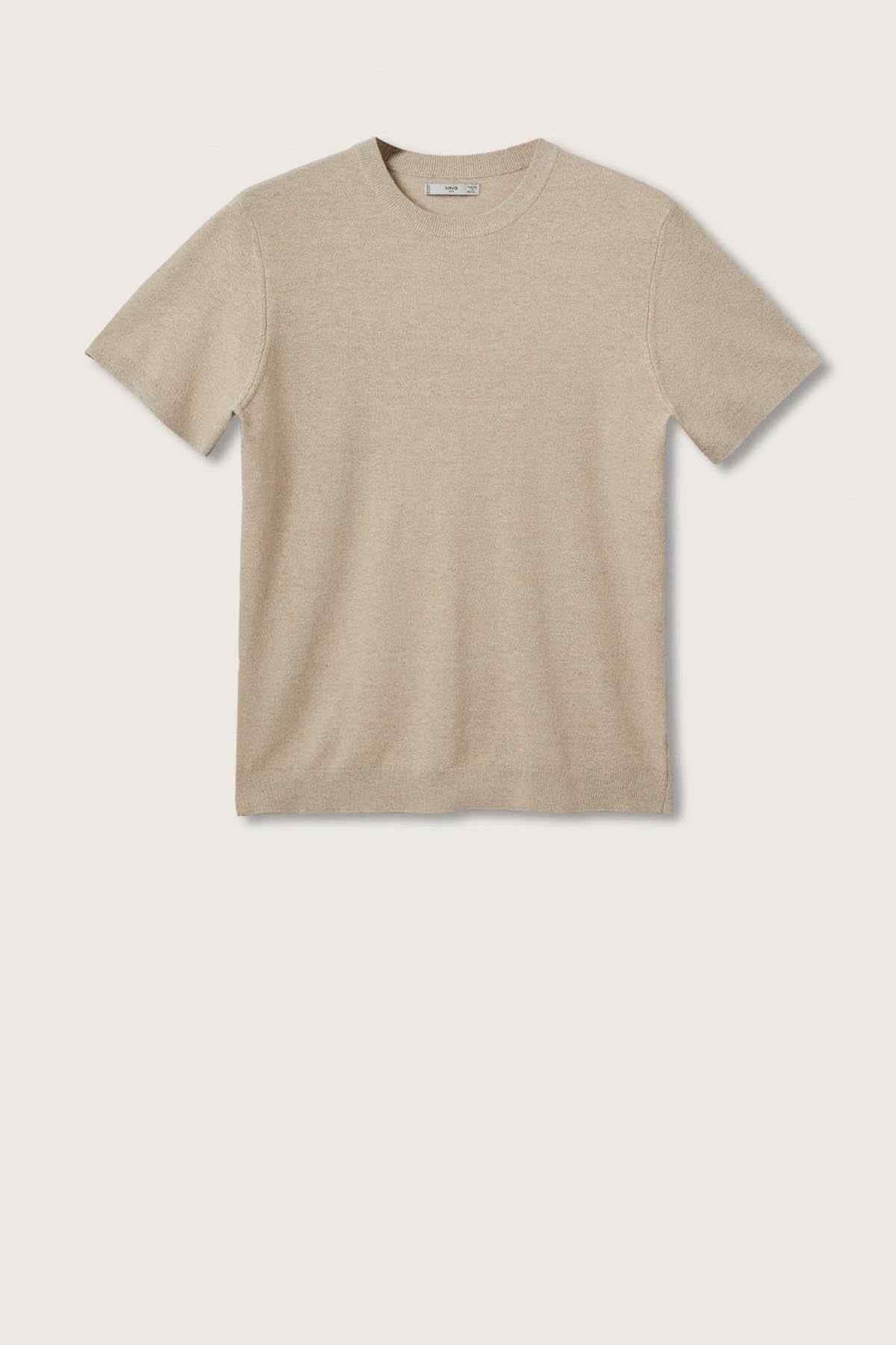 Beige crewneck short-sleeve T-shirt, flat lay