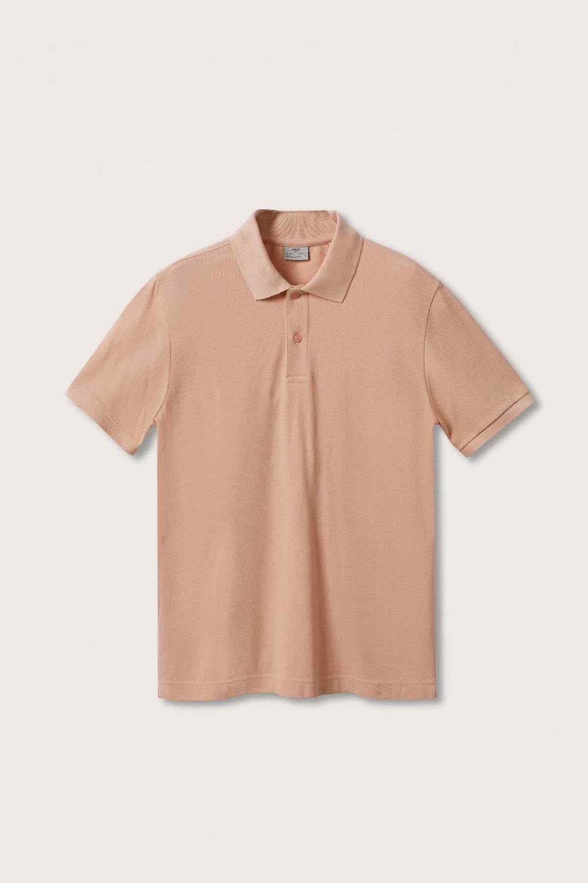 MANGO pastel pink polo shirt, flat lay with collar and short sleeves