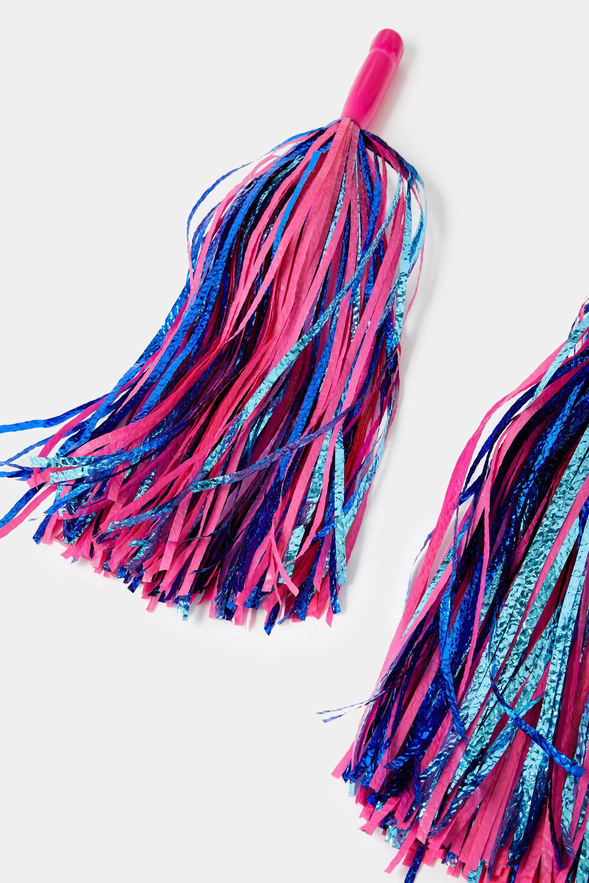 Multicolor fringed tassel earring with pink top and long thin strands