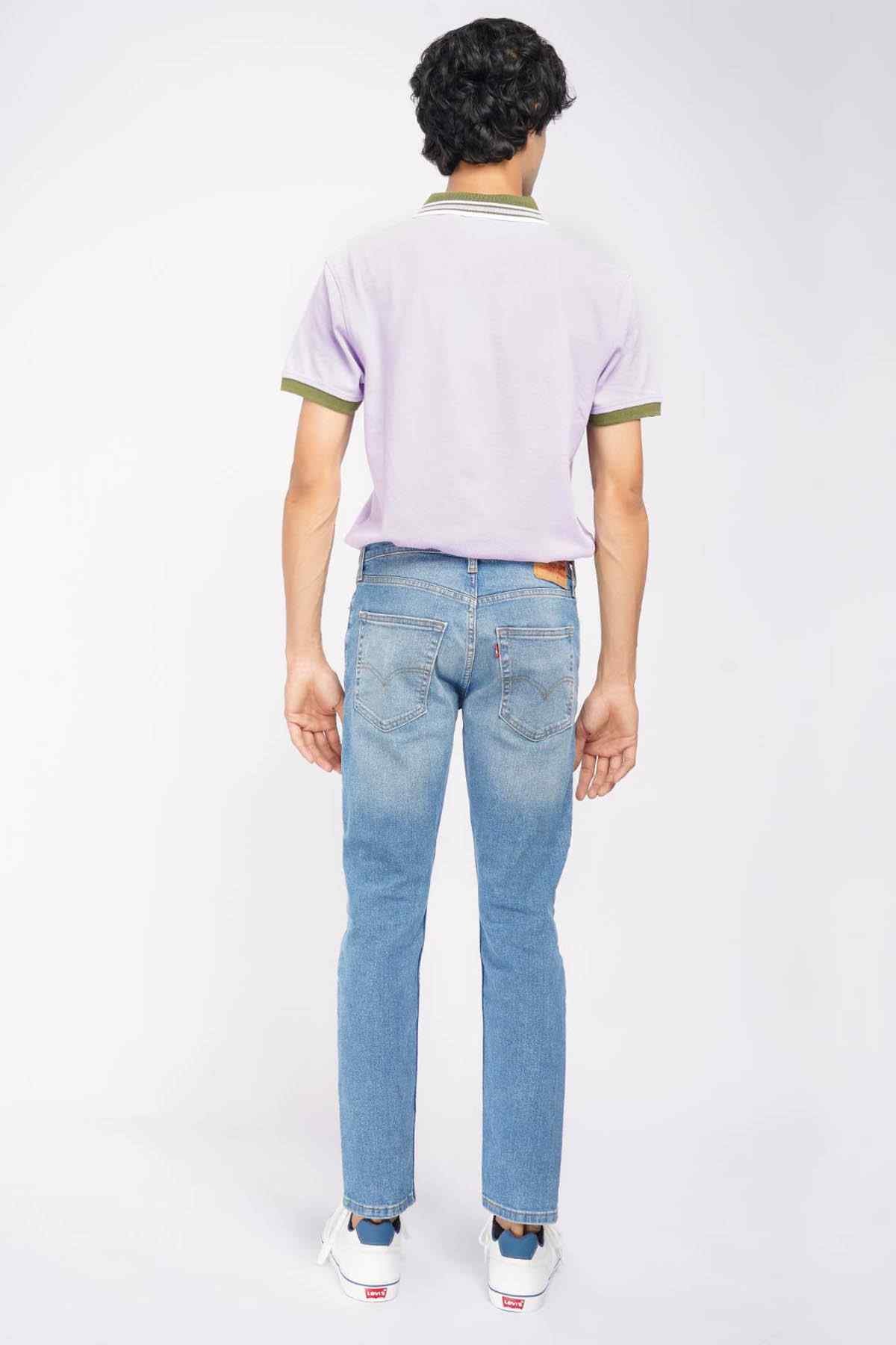 Levi's light blue denim jeans, back view with rear yoke and pockets