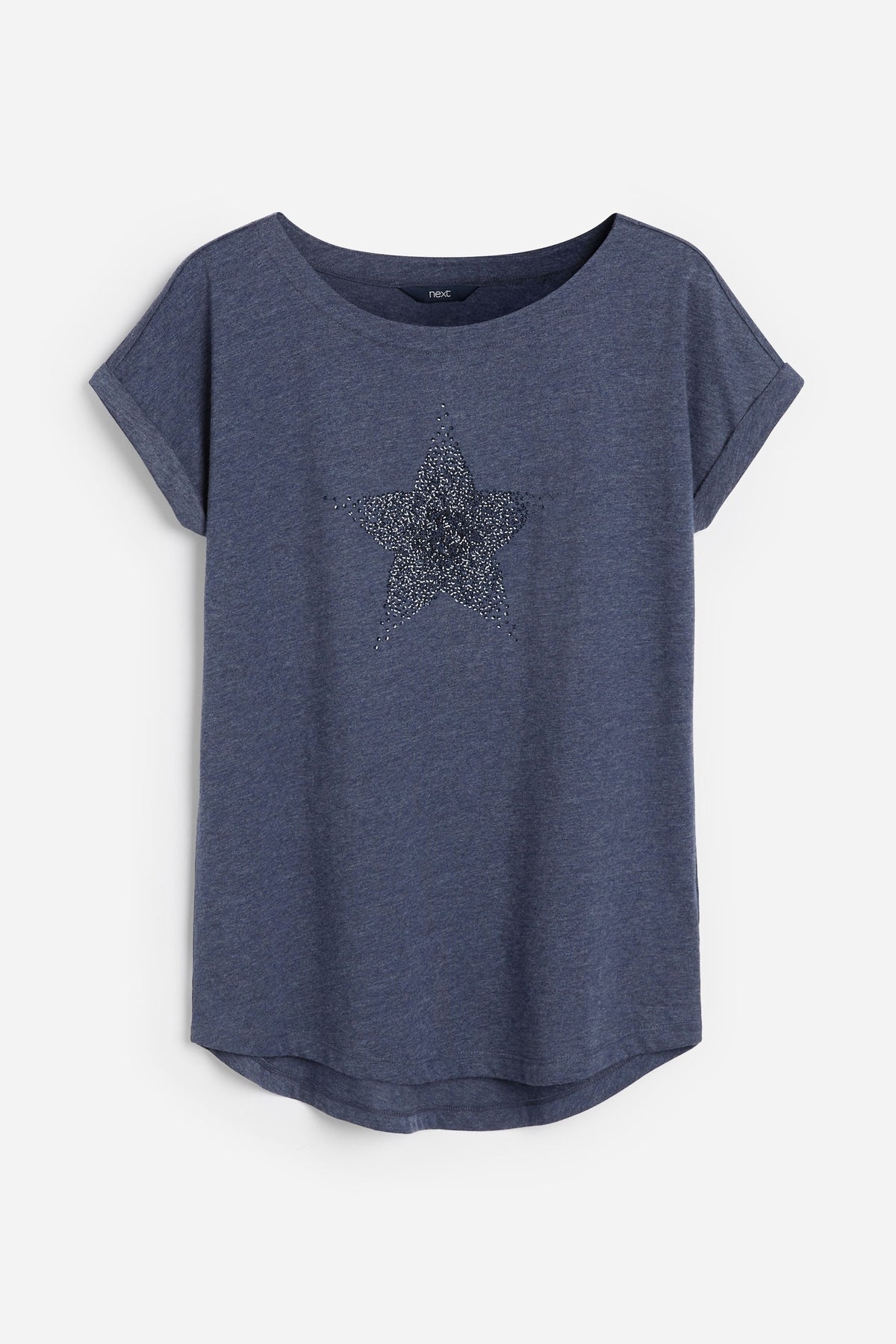 Blue short-sleeve crewneck T-shirt with small star graphic