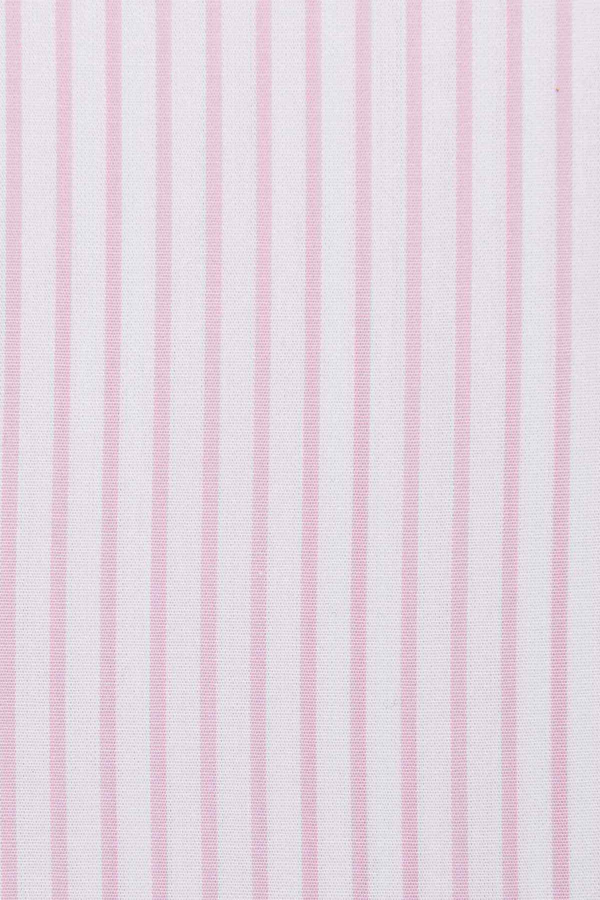 Pink and white vertical striped dress shirt fabric close-up