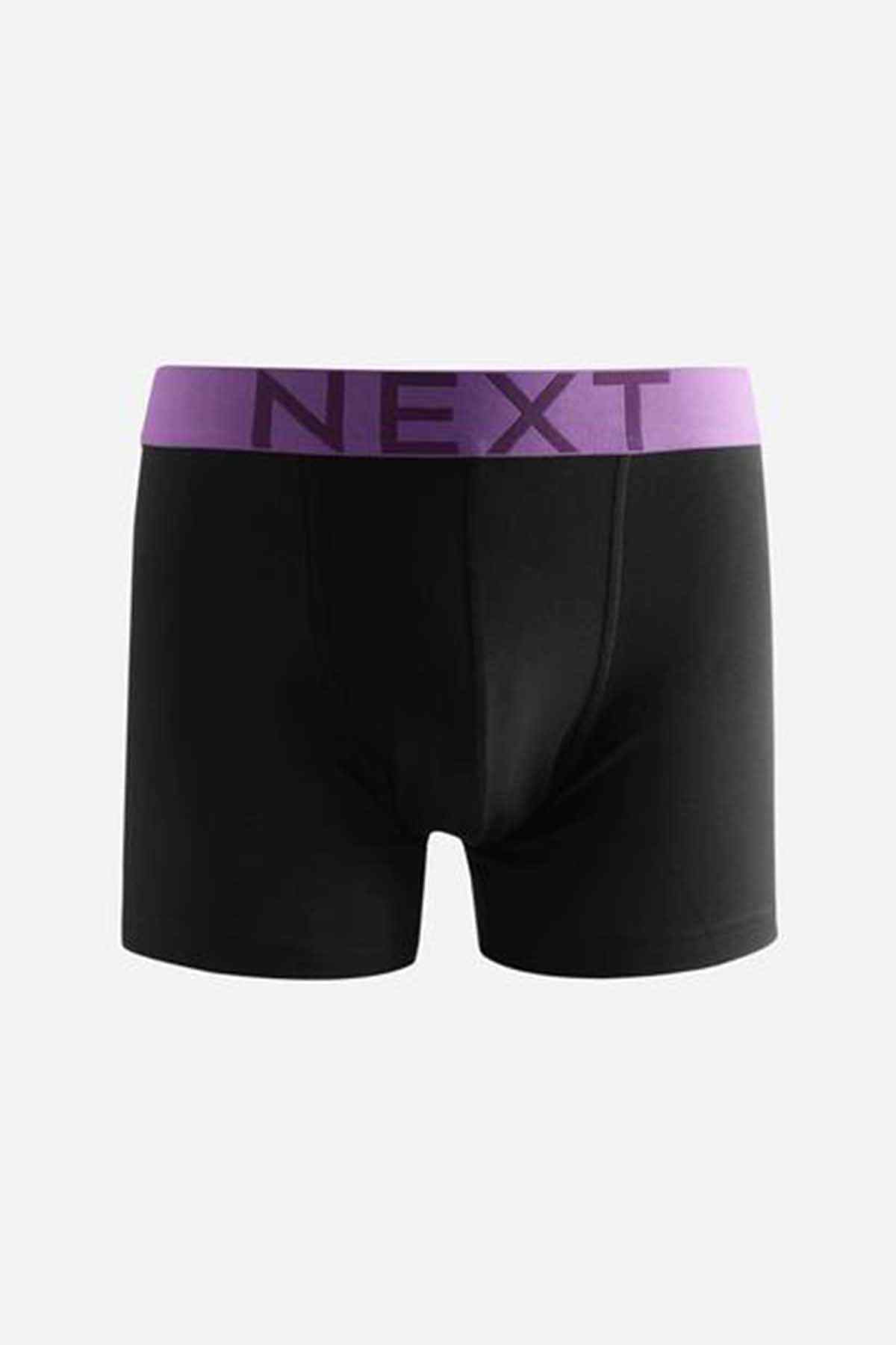 Black boxer briefs with purple NEXT logo waistband