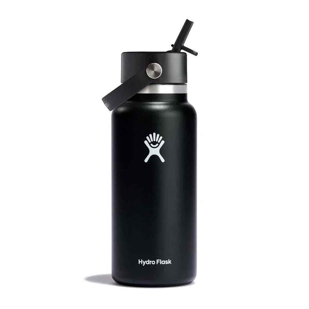 Hydro Flask black bottle with straw lid