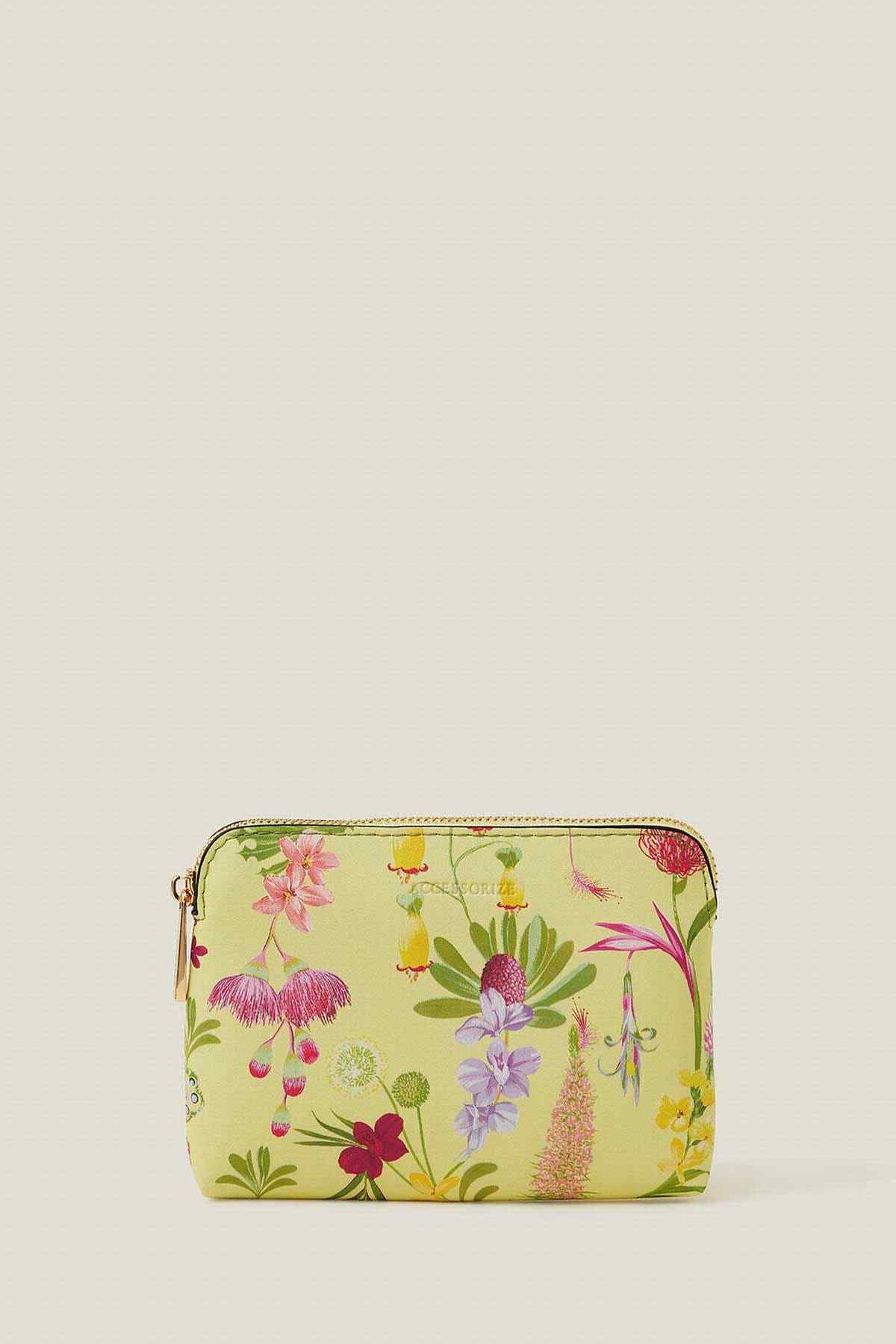 Accessorize floral zip pouch in yellow with gold-tone zipper