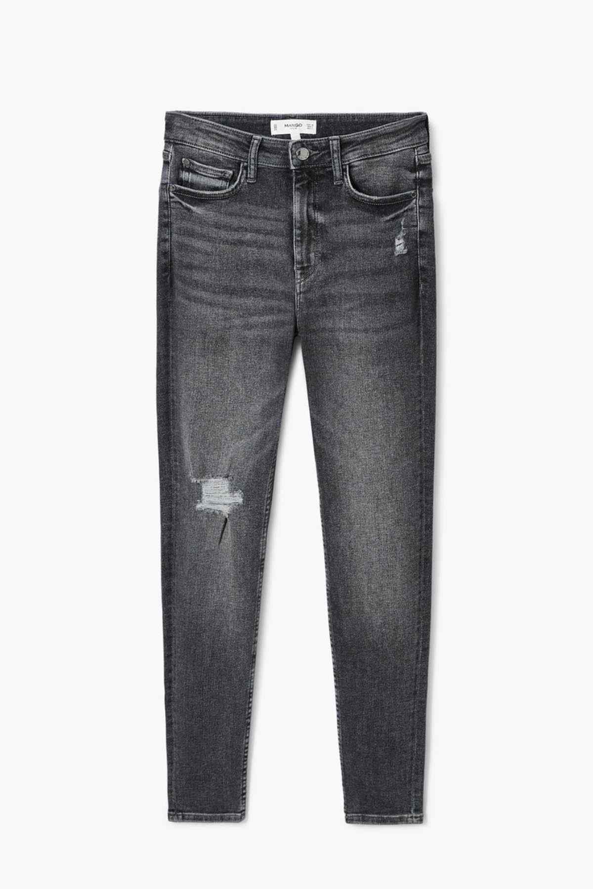 MANGO dark grey skinny jeans with ripped knee and five-pocket design
